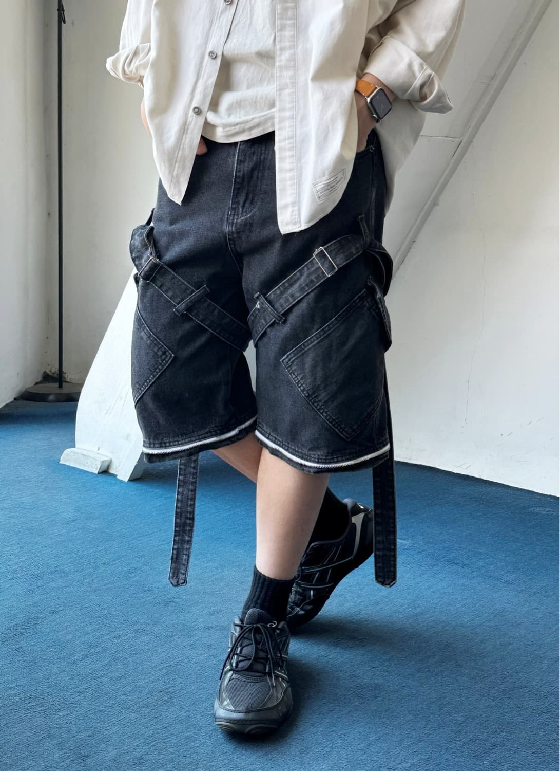 Design 2way belted denim half pants 상품이미지1