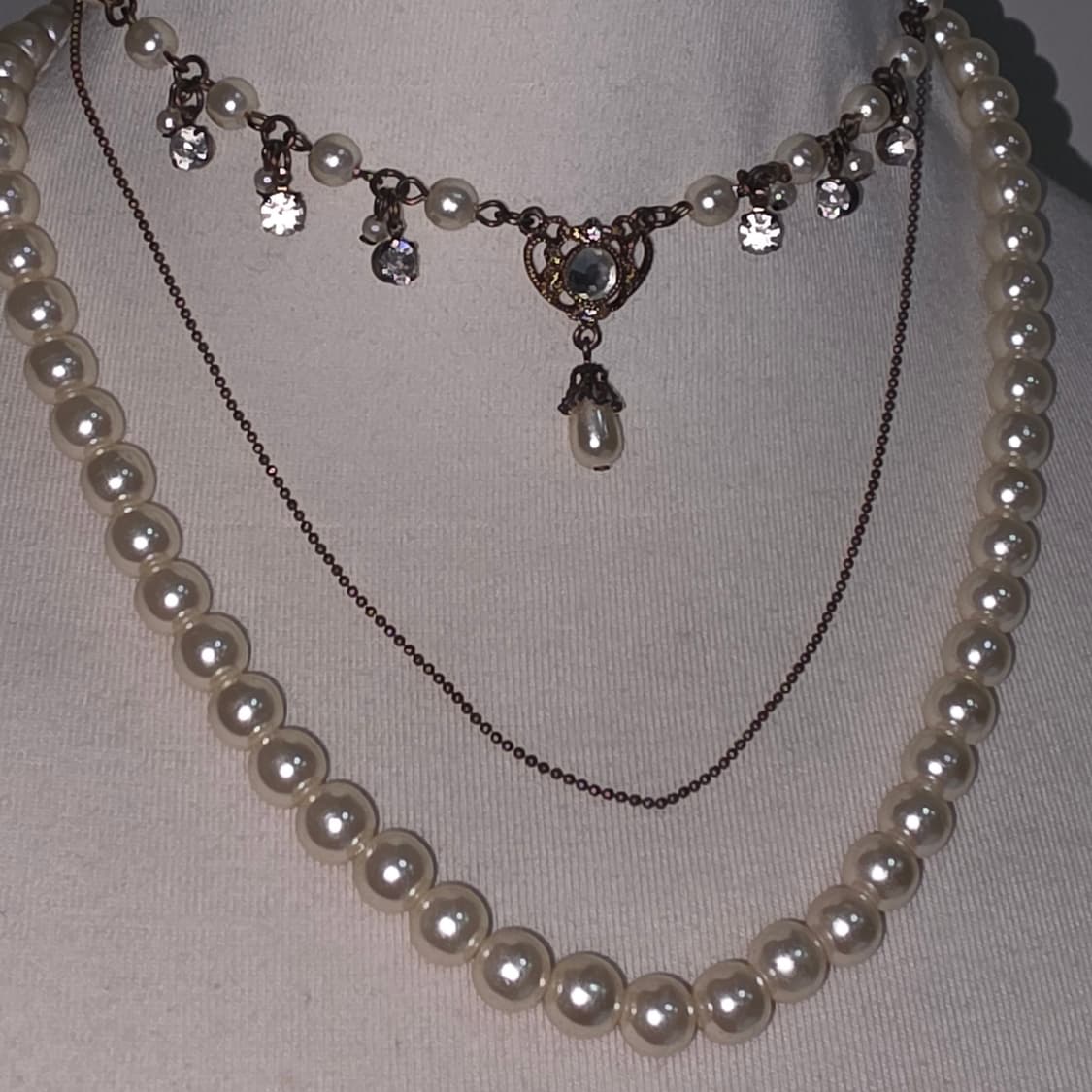 엑시즈팜 고전 ver. 일본빈티지) 레이어드 3연 진주 목걸이 세트 상품이미지2