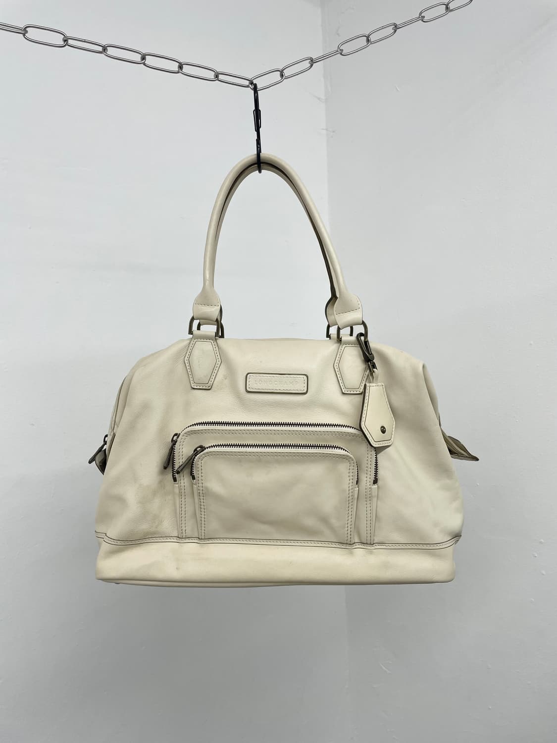 롱샴 아이보리 레더 보스턴백 상품이미지5