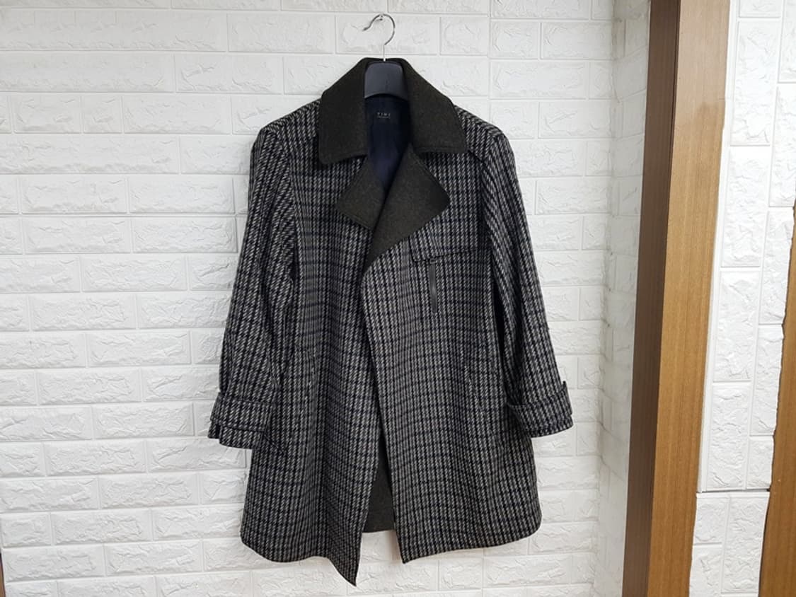 TIME 타임 체크 코트 55-66 (양모+캐시미어 오픈식)오버핏  상품이미지1