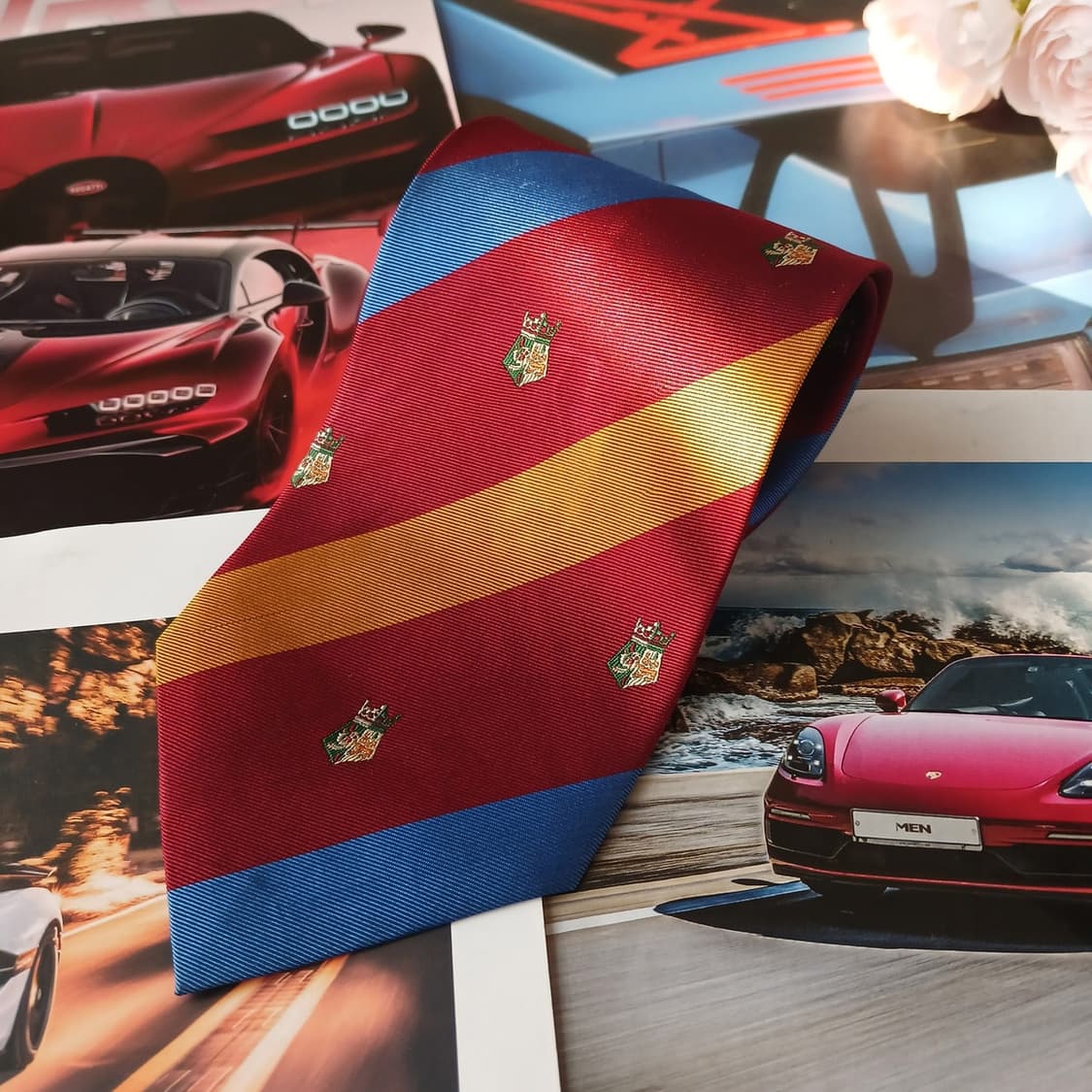 아쿠아스큐텀 와인 스트라이프 엠블럼 넥타이 9.5cm A등급 A19113 상품이미지2