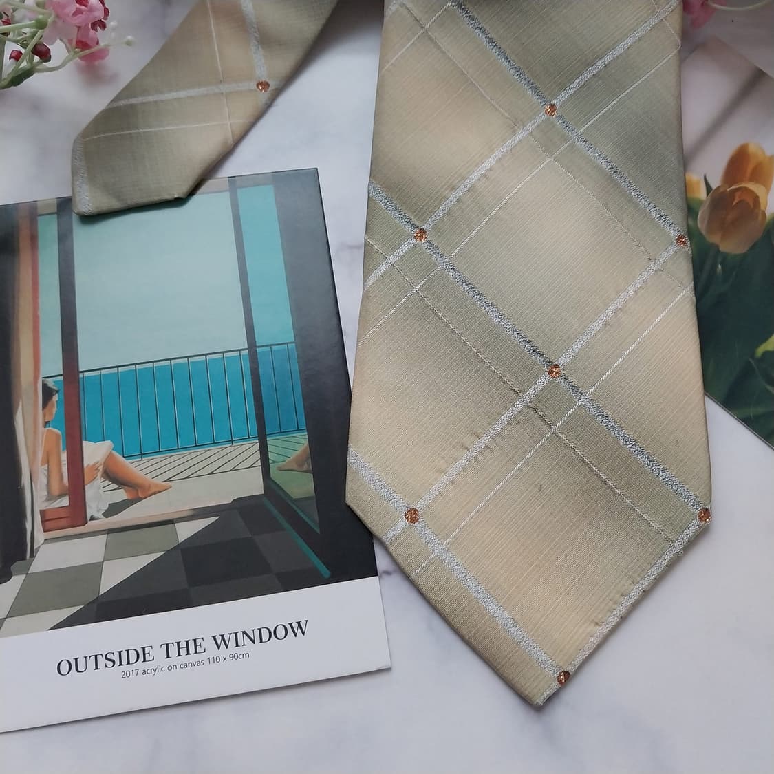 발망 실크 베이지 체크 큐빅 넥타이 9.5cm A등급 K1580
 상품이미지6