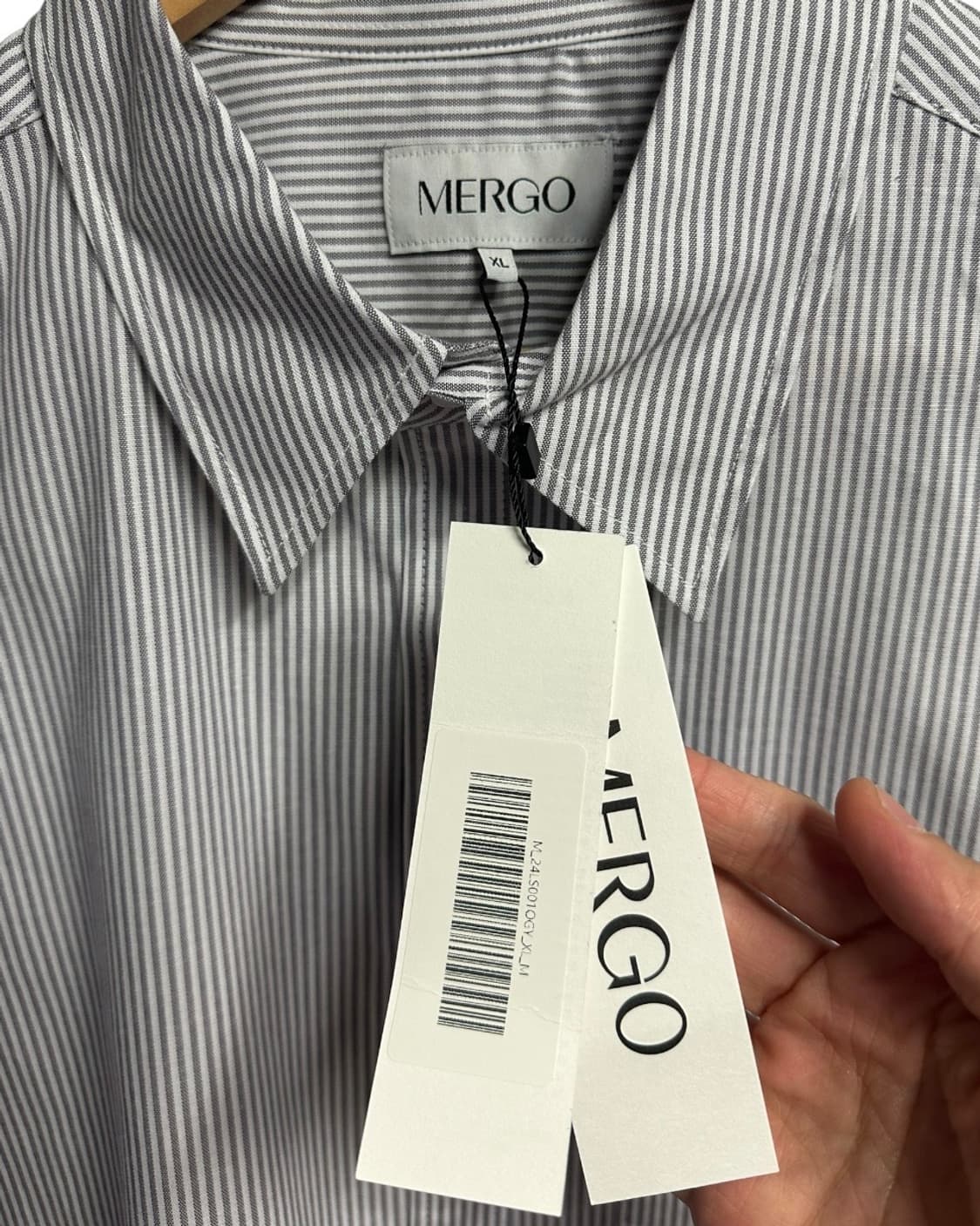 (새상품) 메르고(MERGO) 클래식 스트라이프 긴팔 셔츠 그레이 XL 상품이미지4