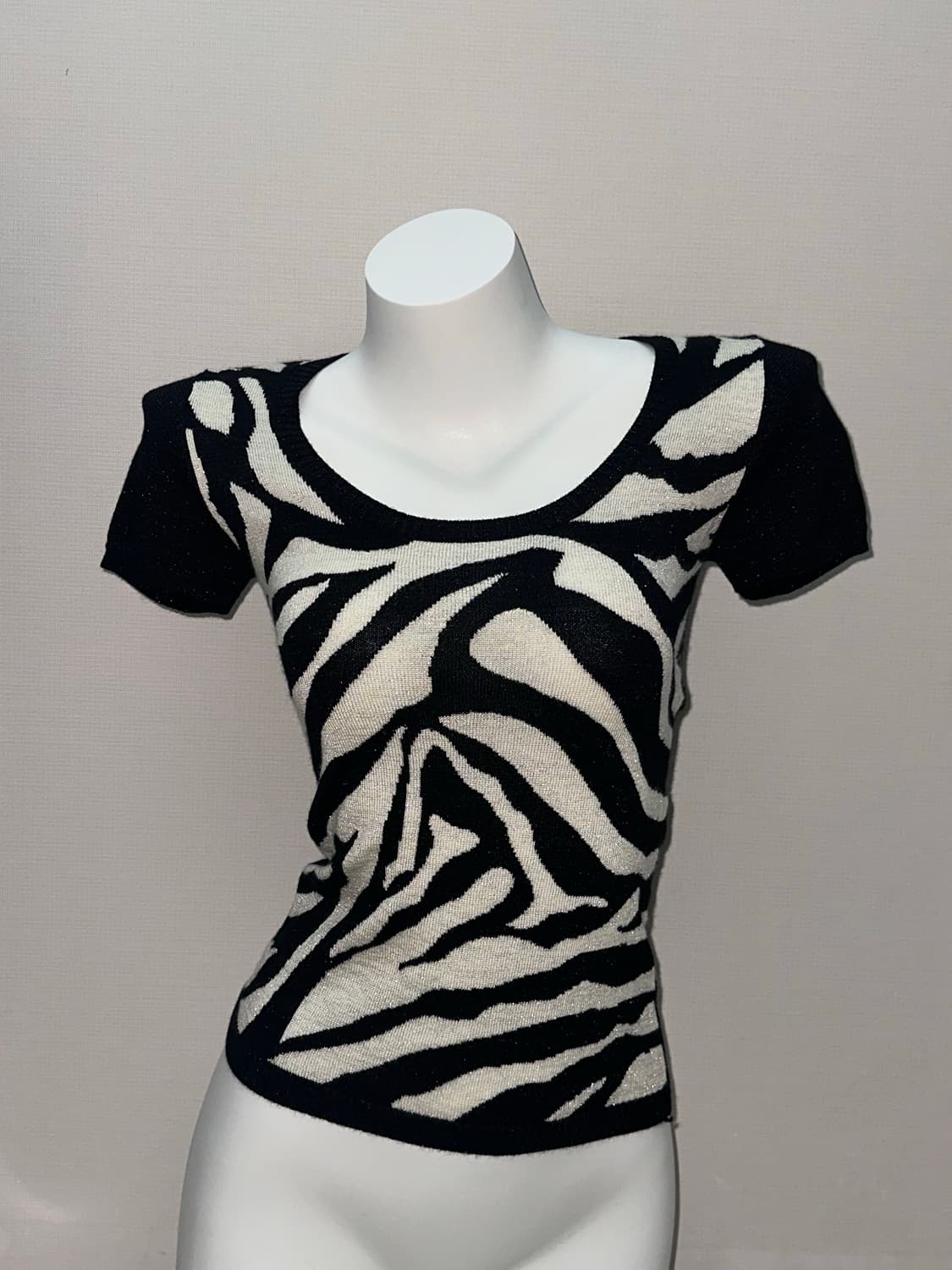 빈티지 오네갸루 지브라 패턴 반소매 니트 상품이미지1