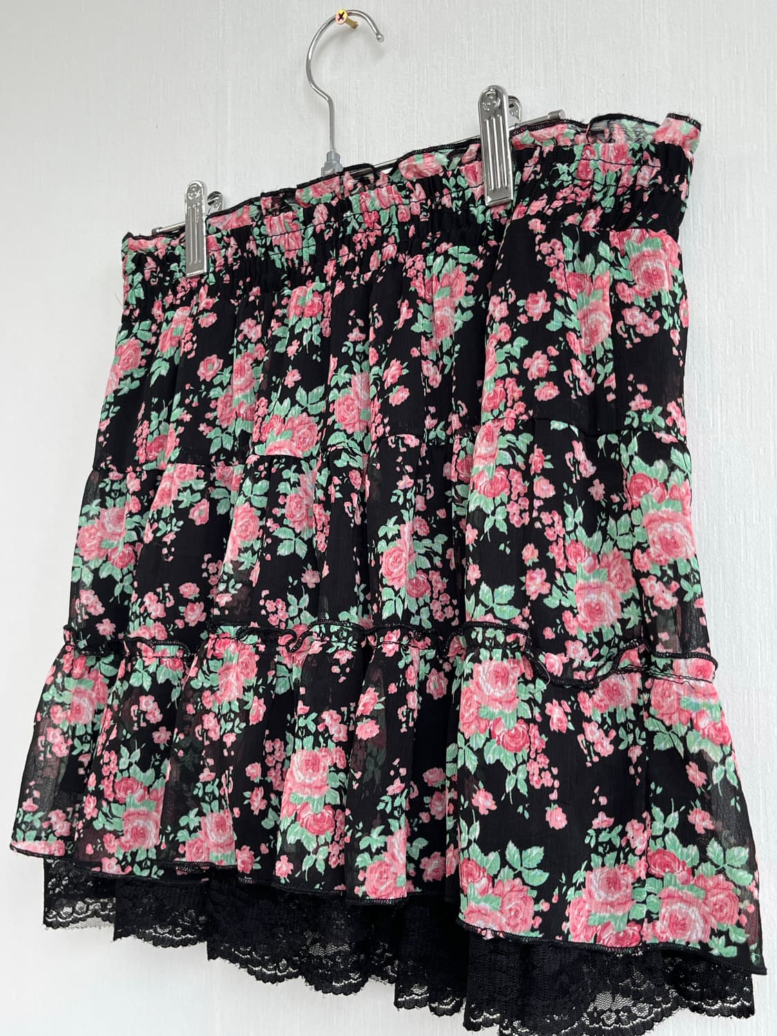 Vintage Black Floral Lace Hem Skirt 상품이미지2
