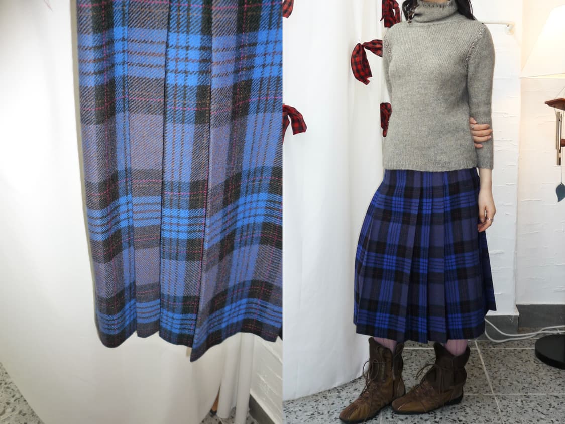 Blue Scottish midi skirt 상품이미지1