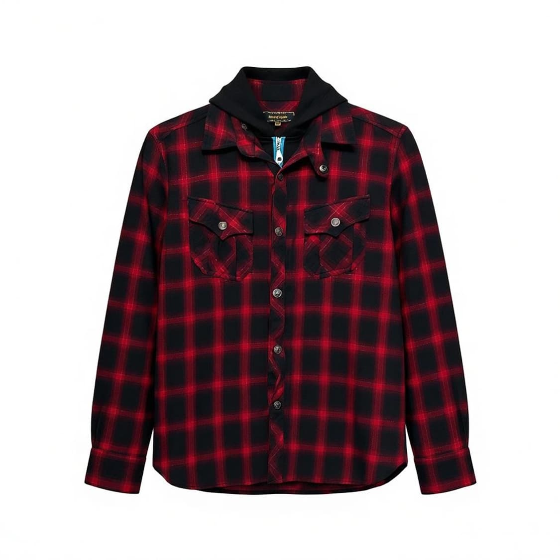 JPN VINTAGE 후드 레이어드 셔츠자켓 퍼팔로체크 펄 디테일 레드 상품이미지1