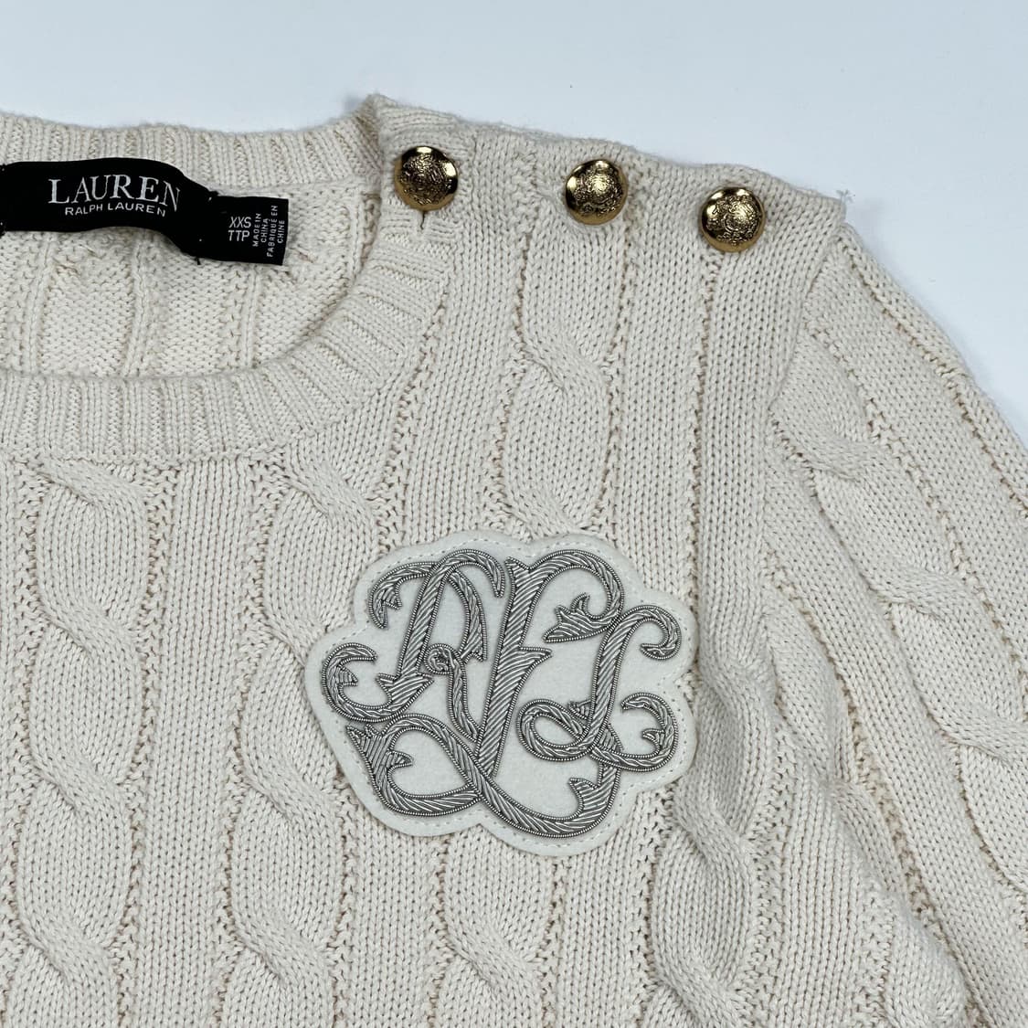 폴로 랄프로렌 클래식 자수로고 금장 케이블니트 아이보리 여성2XS 상품이미지3