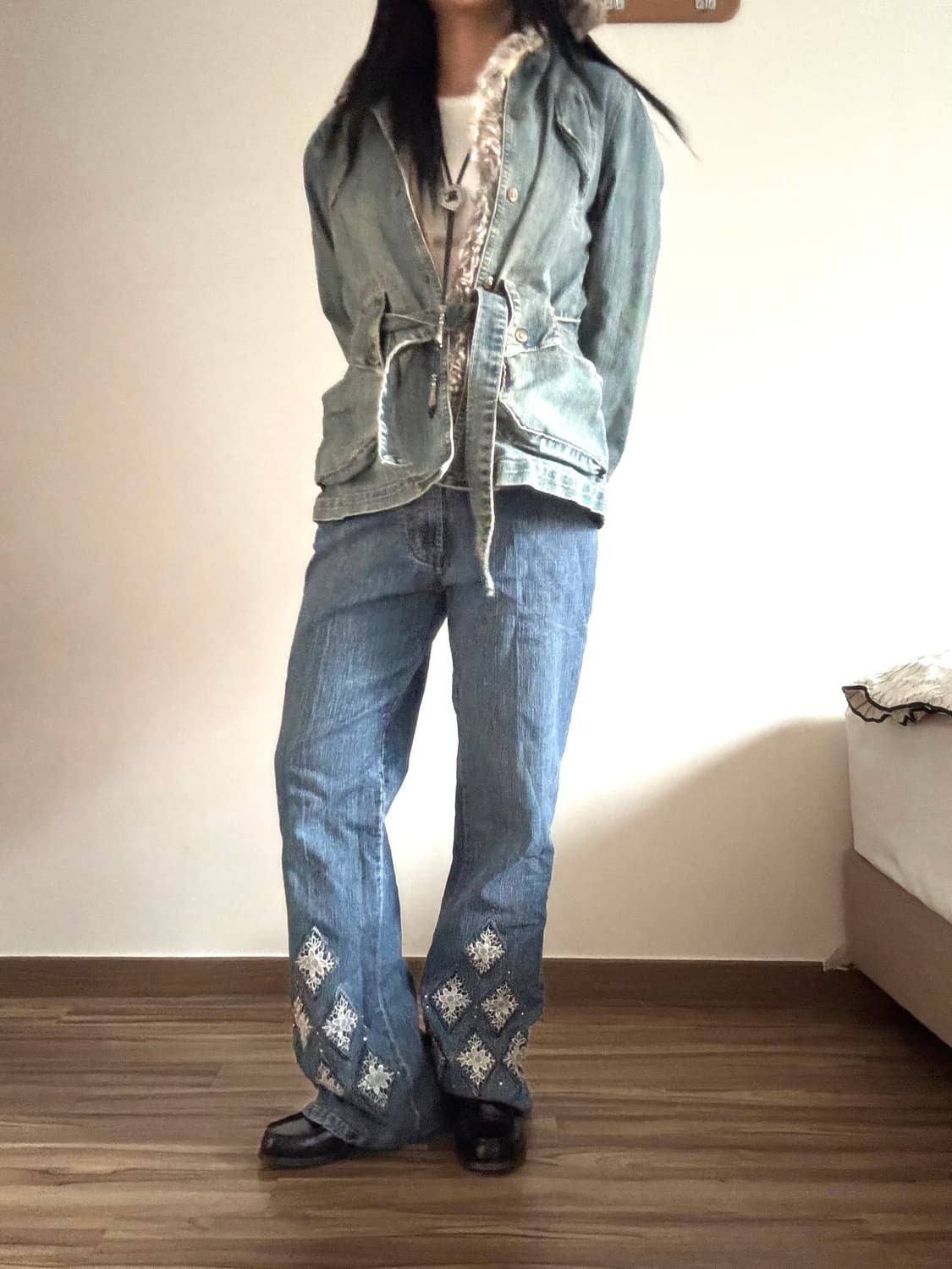 레이스 부츠컷 데님 팬츠 상품이미지2