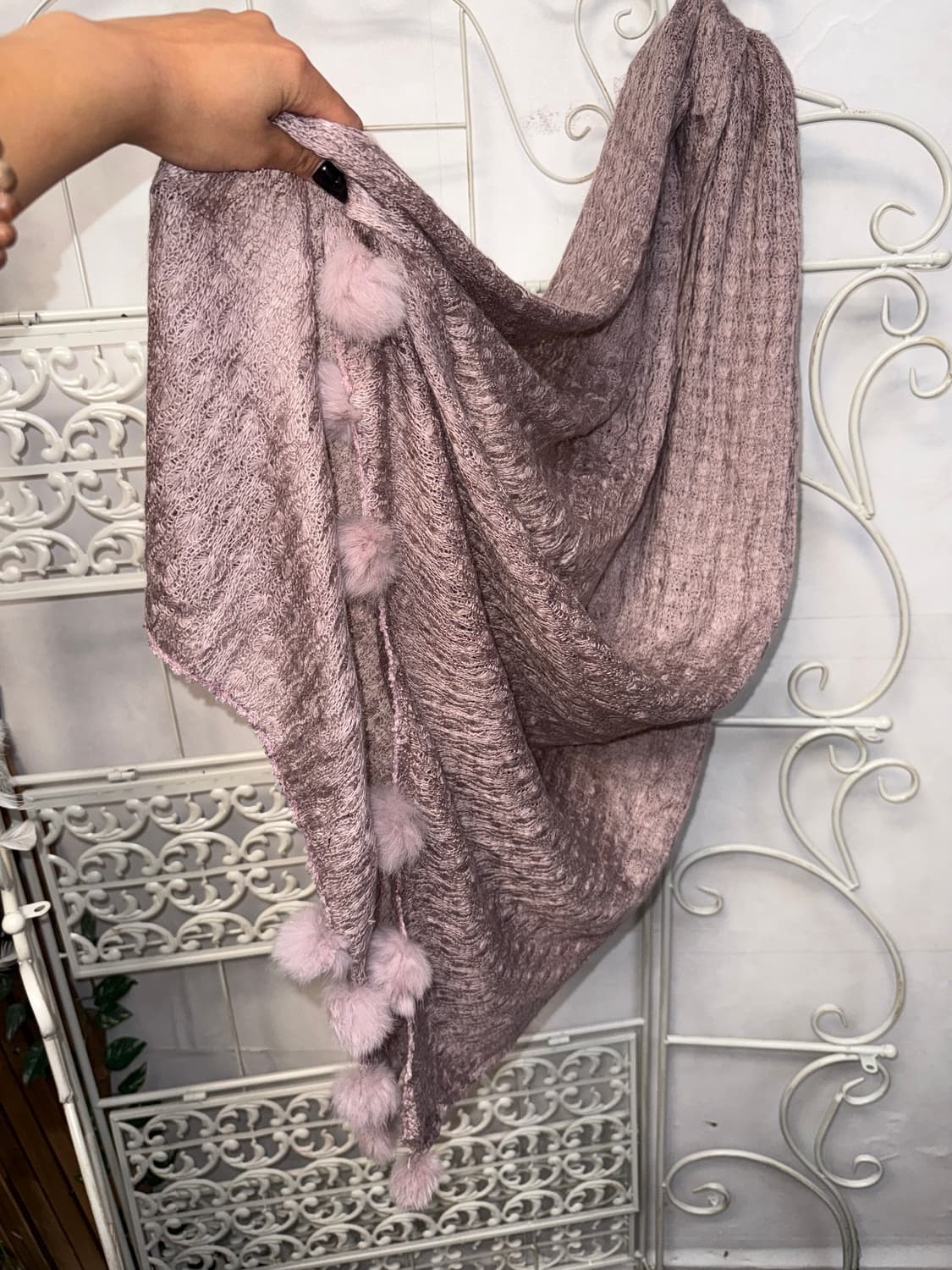 Lavender fur ball knit muffler 상품이미지3
