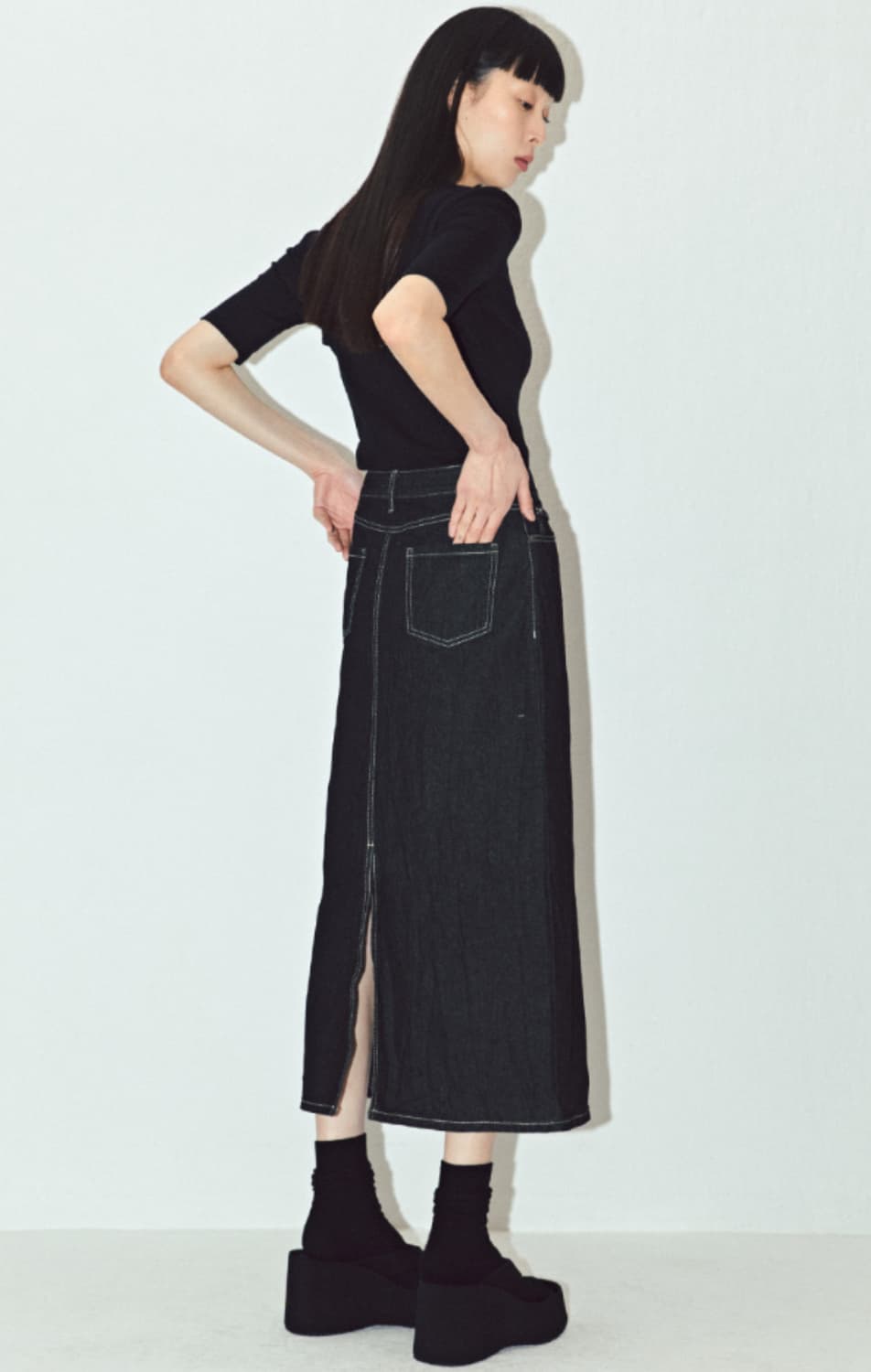 ESSENTIAL by EQL 데님 스커트 블랙 s 상품이미지3