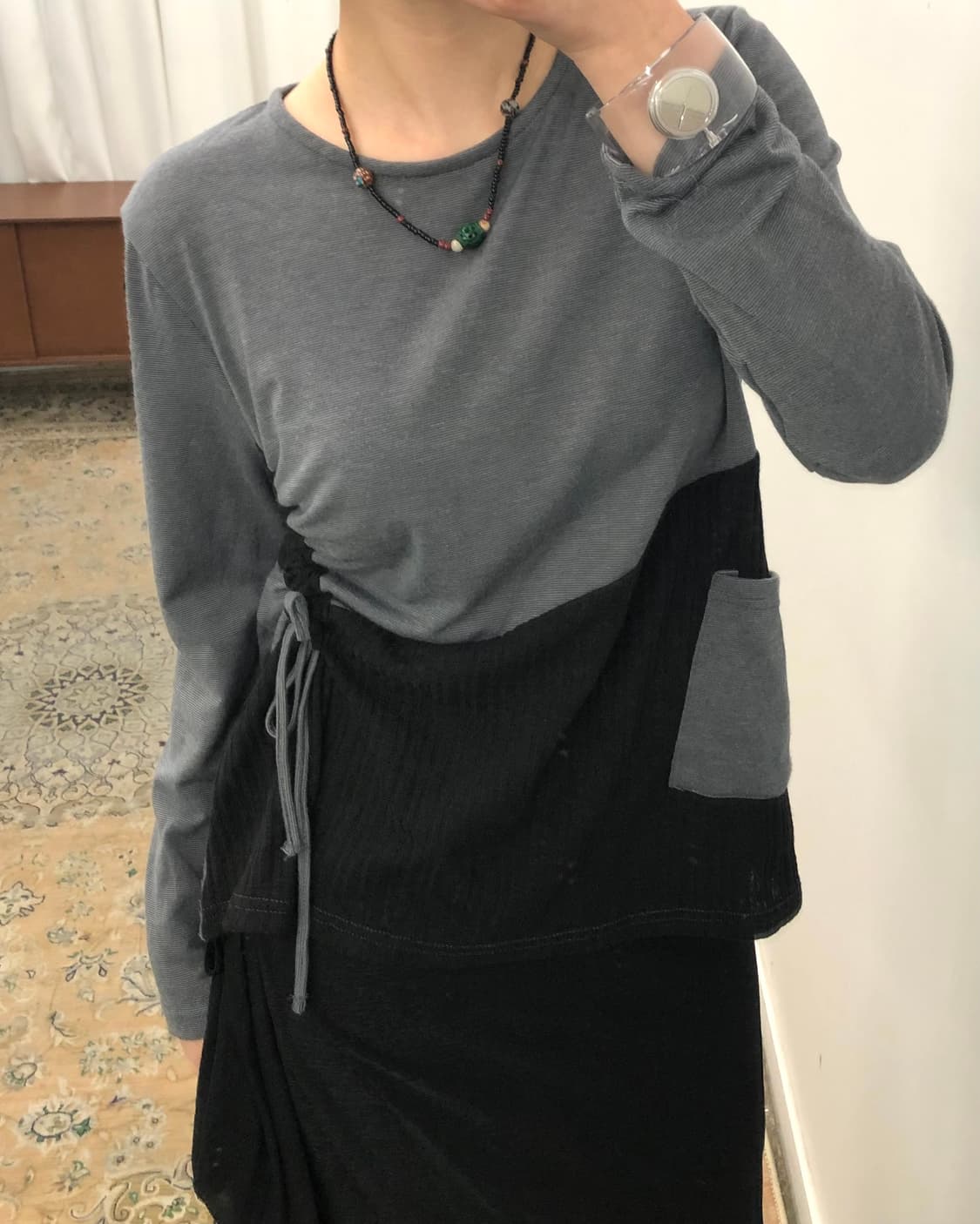 그레이 셔링 포켓 티 상품이미지2