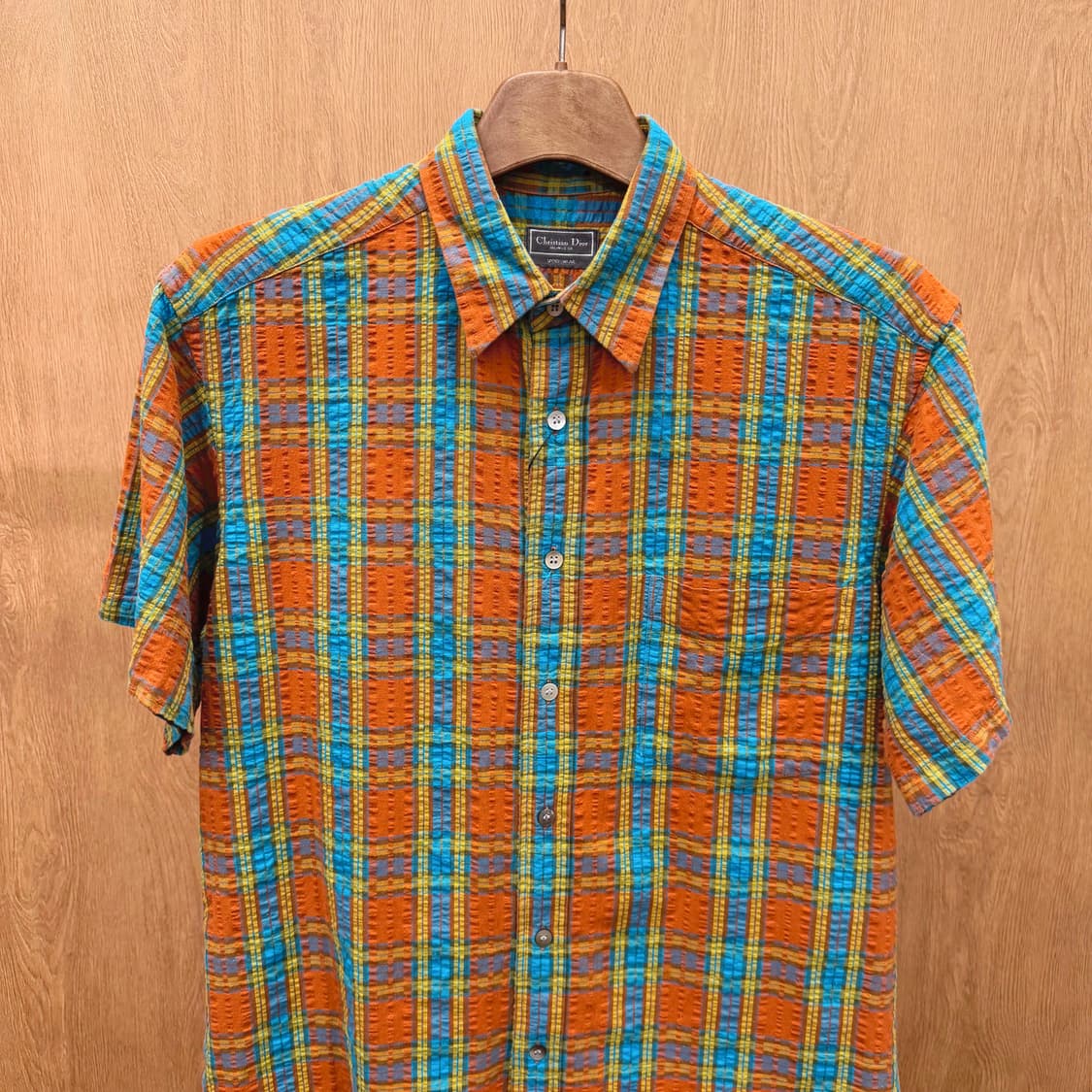 크리스찬 디올 반팔 셔츠 체크 패턴 사이드 싱글 포켓 디테일 오렌지 블루 상품이미지4