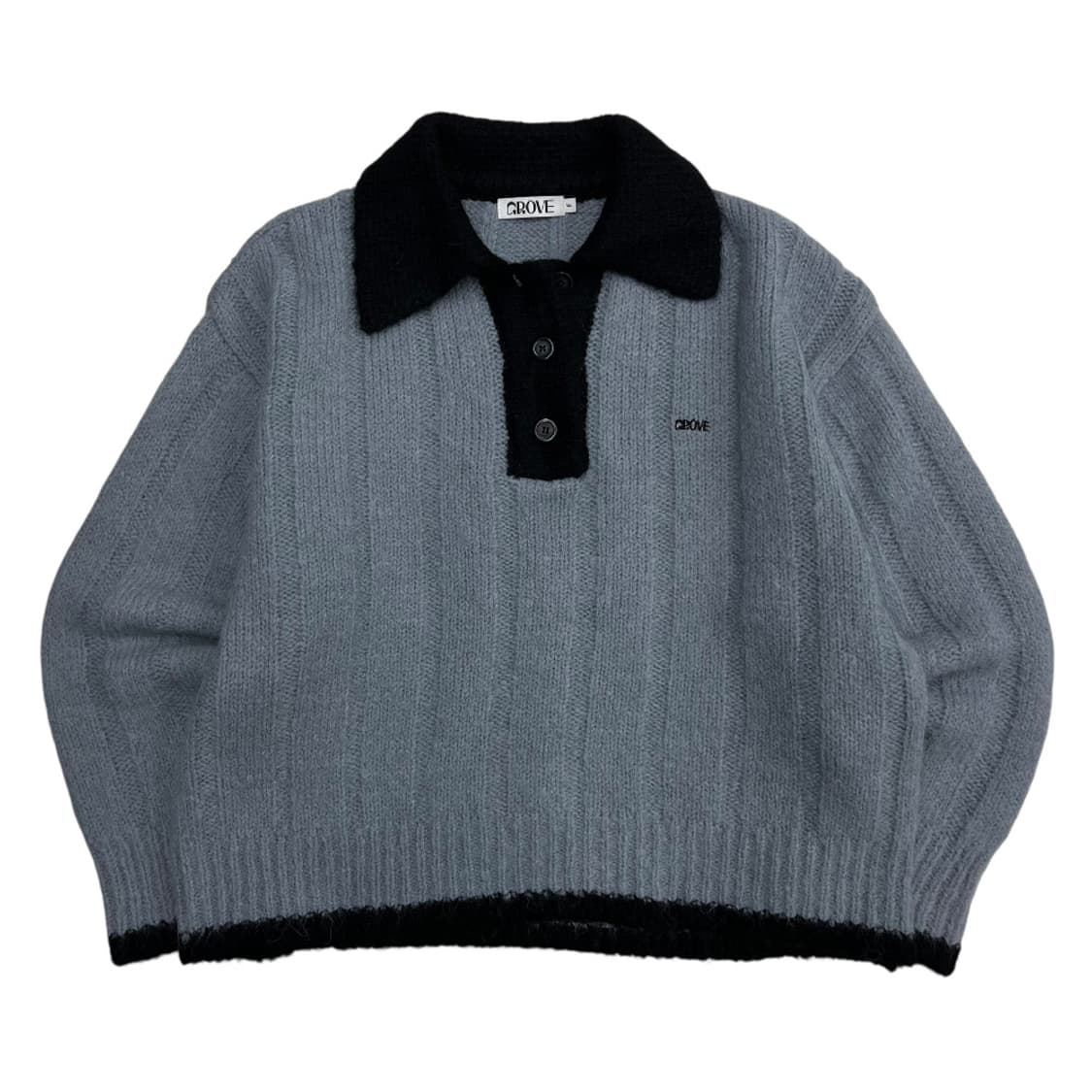 그로브 블랙 배색 딥소라 카라 니트 상품이미지2