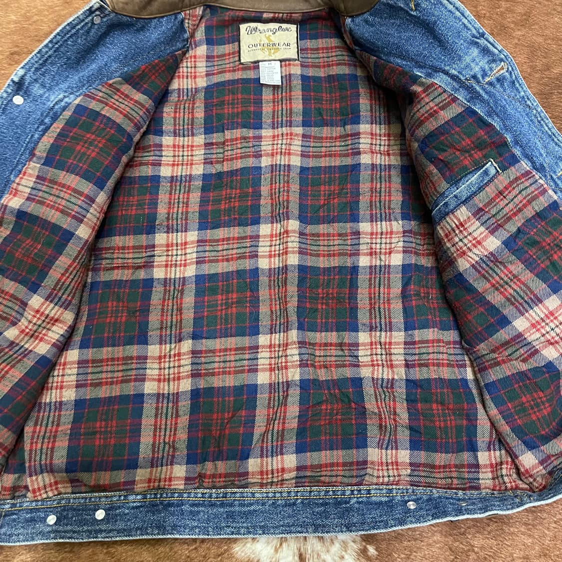 90's 랭글러 레더 카라 체크 라이닝 데님 상품이미지7