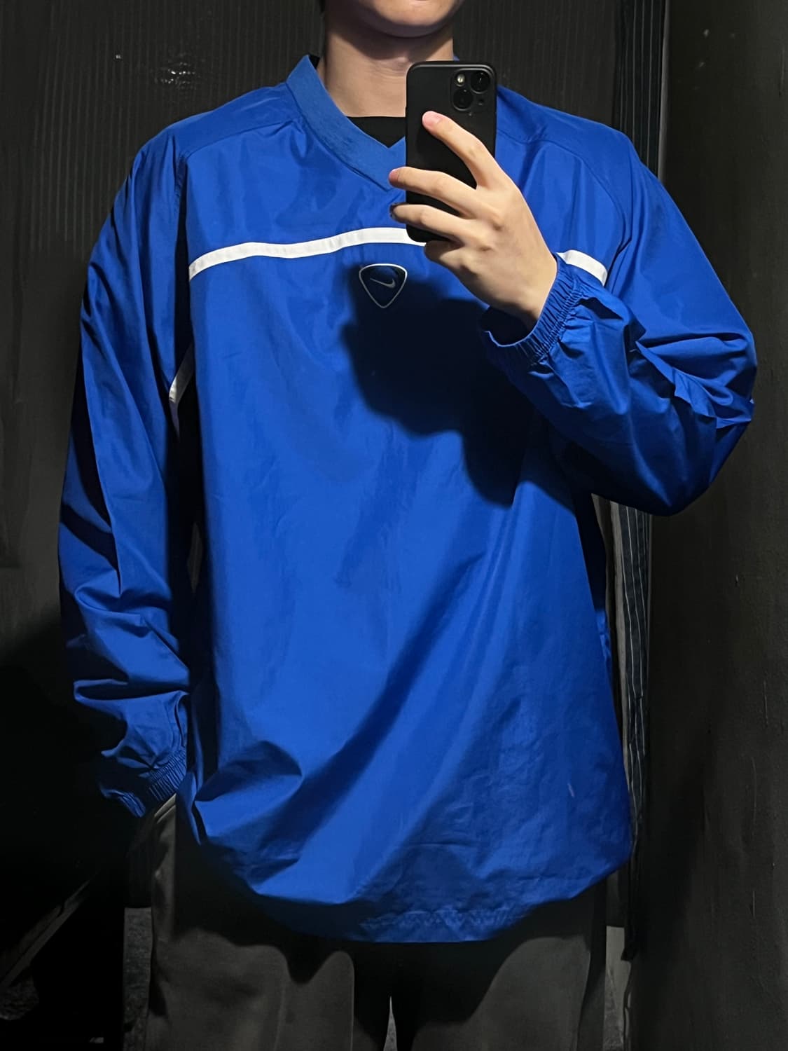 나이키 00s 블루 화이트 블랙 배색 스트릿 브이넥 웜업 풀오버 XL 상품이미지1