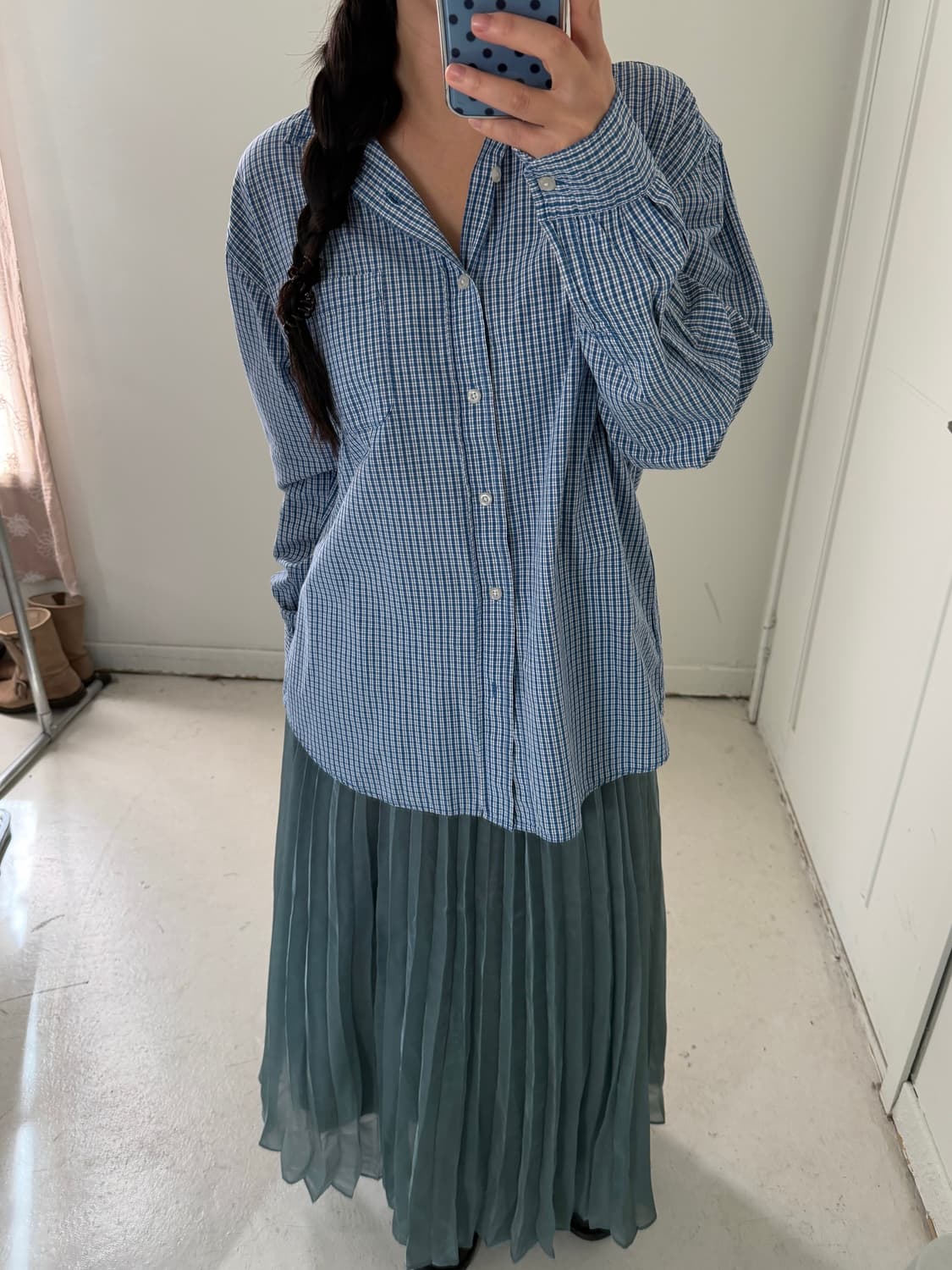 일본빈티지 컨버스 블루 체크셔츠 상품이미지4