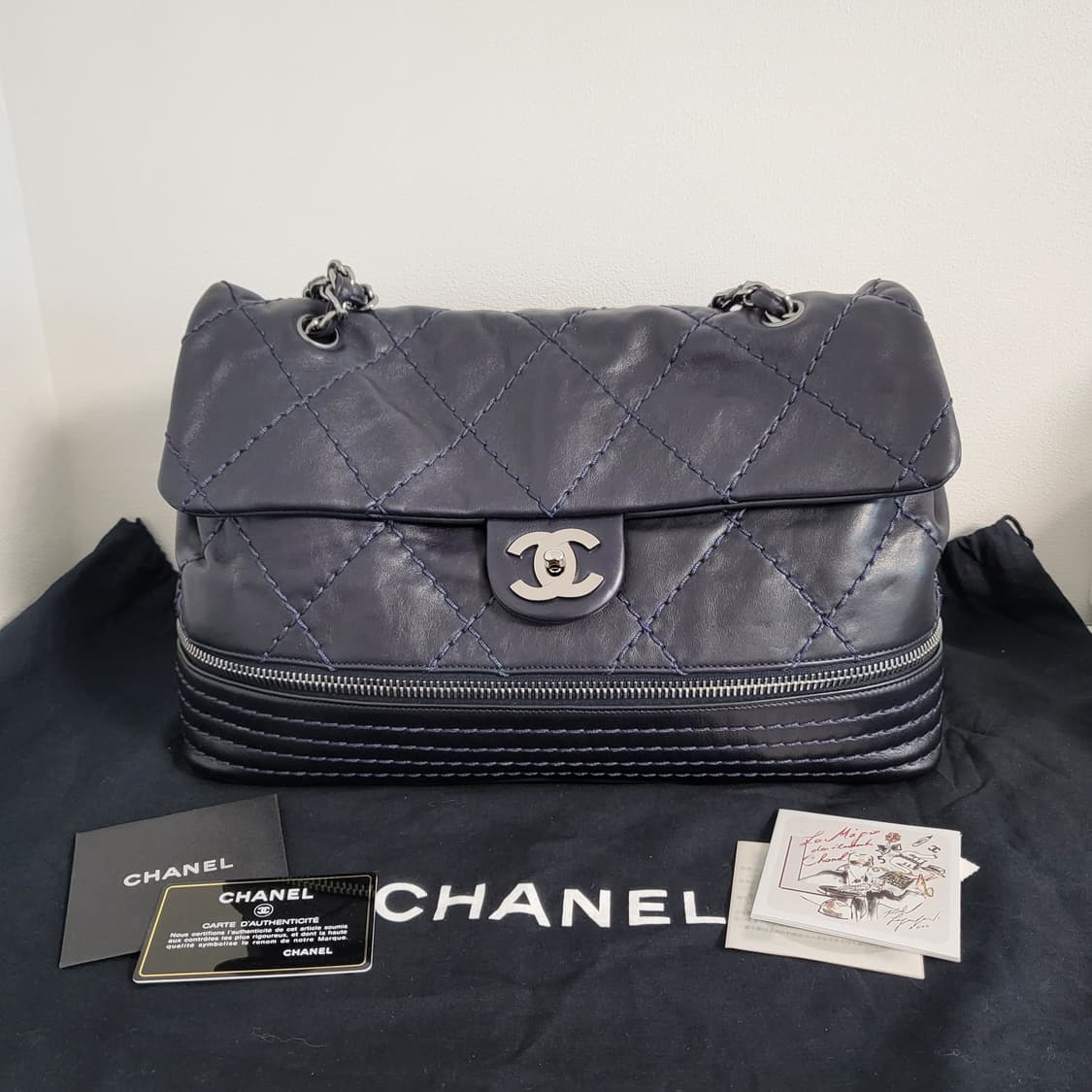CHANEL 샤넬 정품 램스킨 CC 퀼팅 은장체인 투체인 숄더백 크로스백 상품이미지3