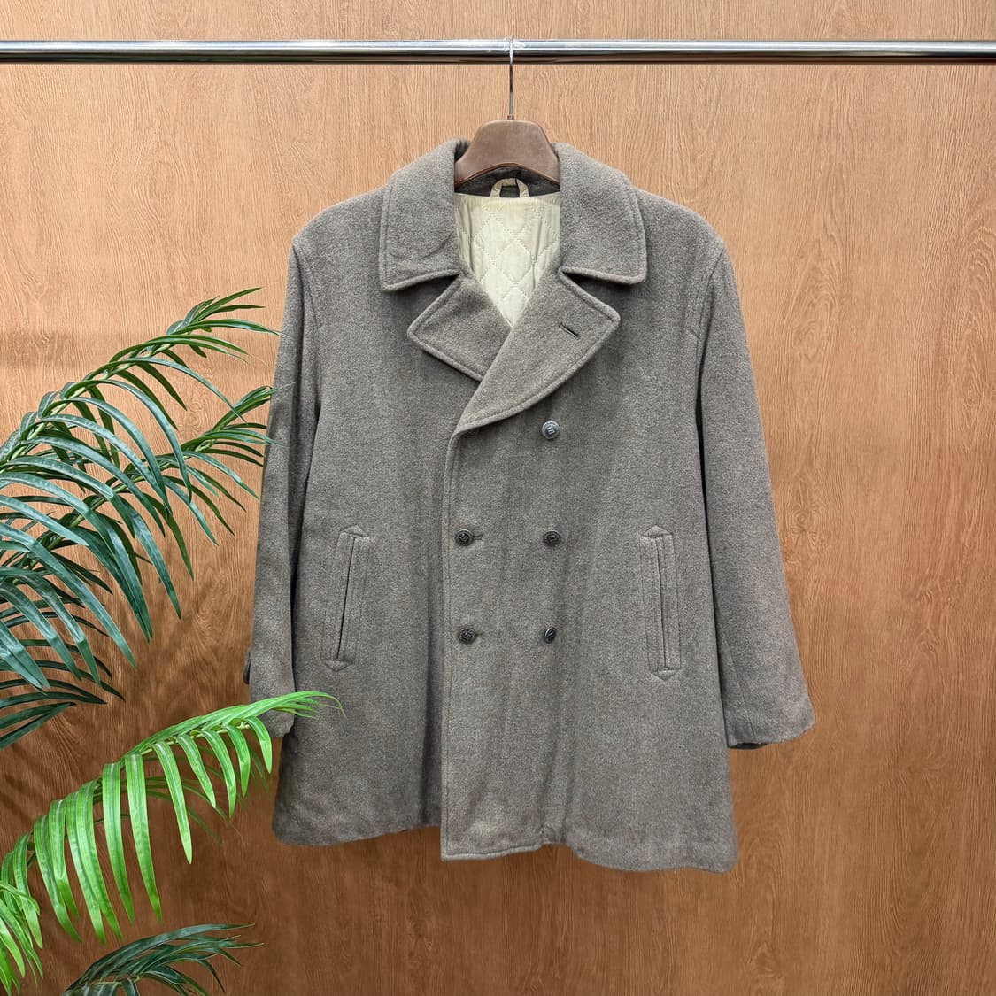 45RPM 울 블렌드 피코트 누빔 안감 웰트 포켓 버튼 디테일 브라운 상품이미지1