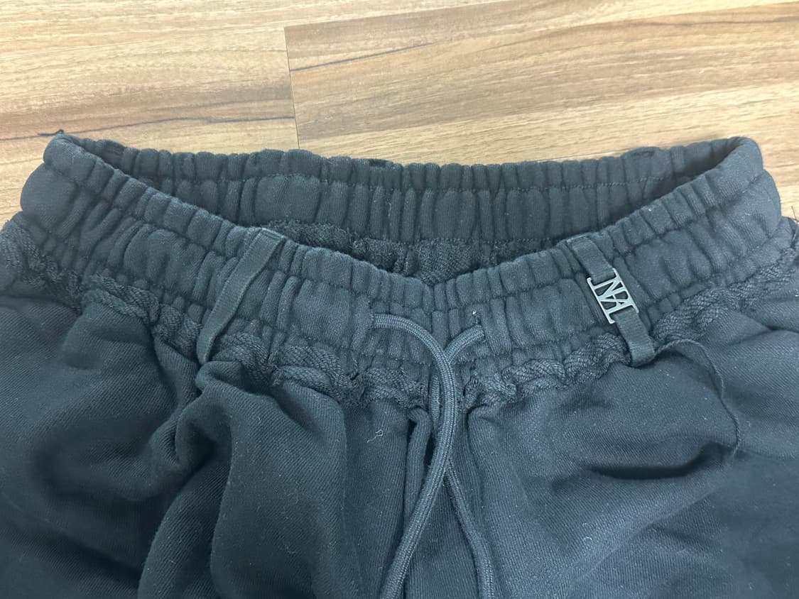 트리밍버드 스크래치 데미지 와이드 스웻 팬츠 블랙 상품이미지7