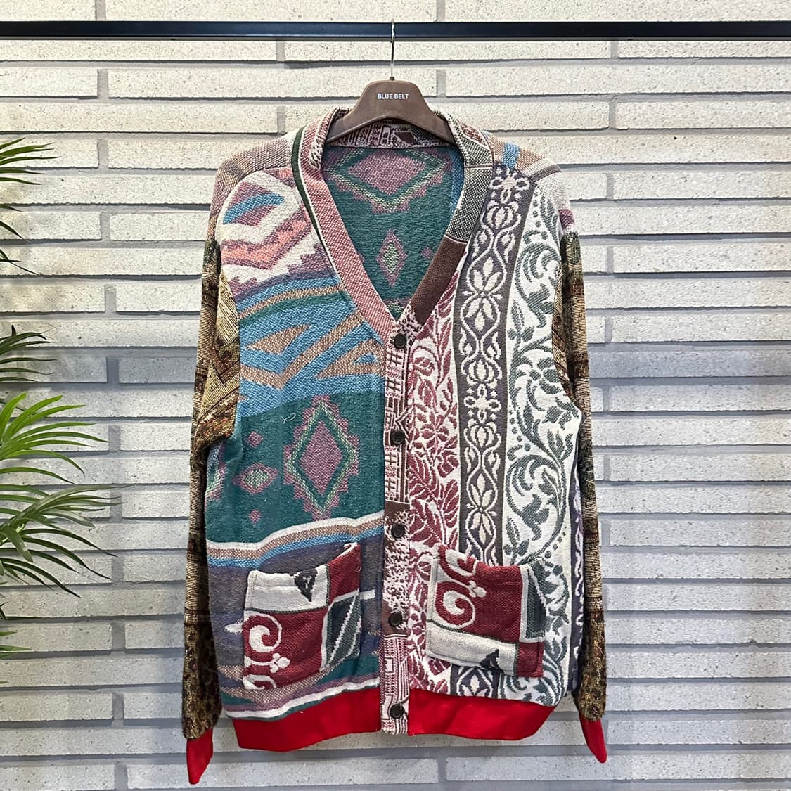 USA VINTAGE 러그 블랭킷 리메이크 가디건 아즈텍 패턴 믹스 배색 상품이미지2