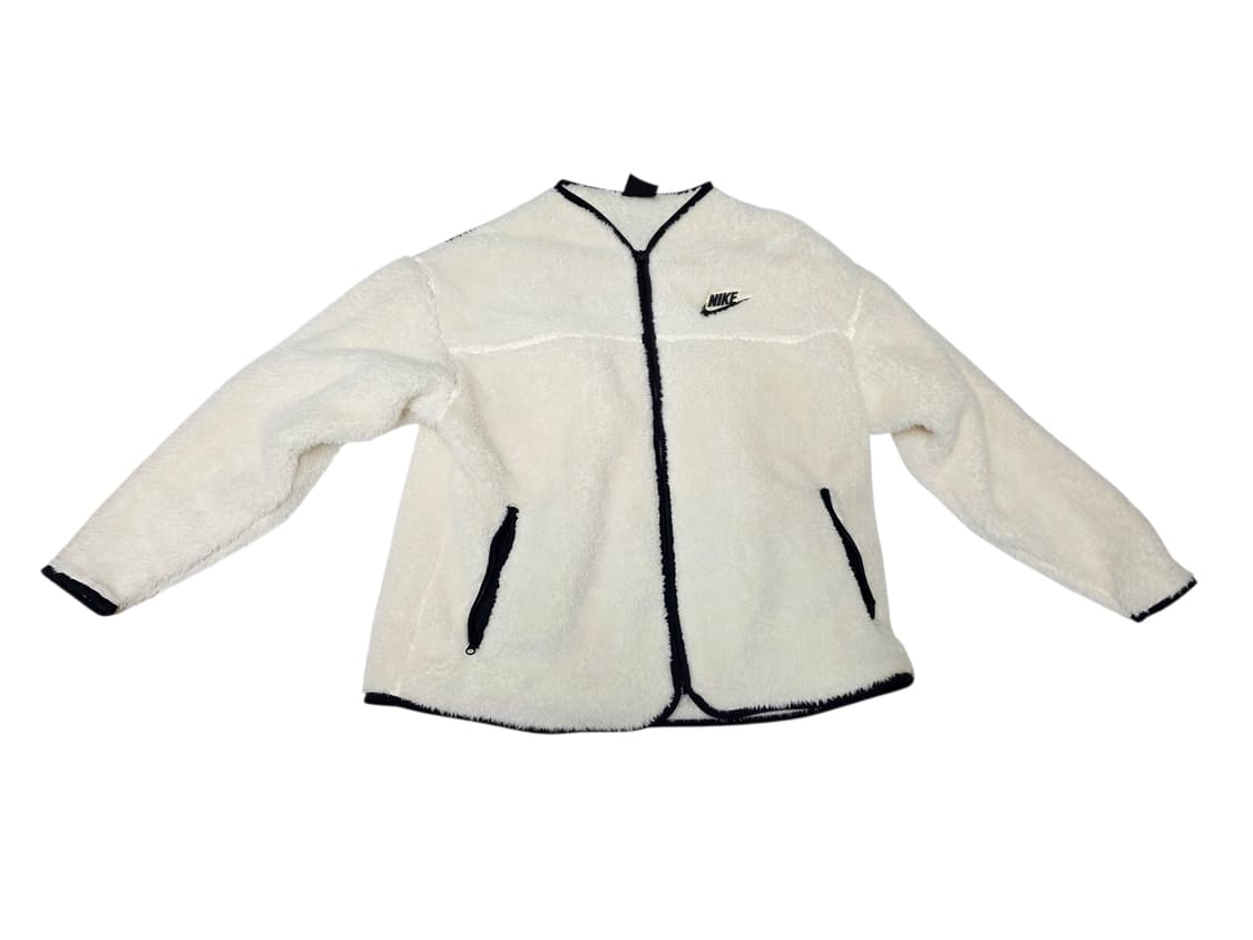 [나이키] 귀여운 크림 뽀글이 블랙 배색 노카라 양털 후리스 자켓 XL 상품이미지1