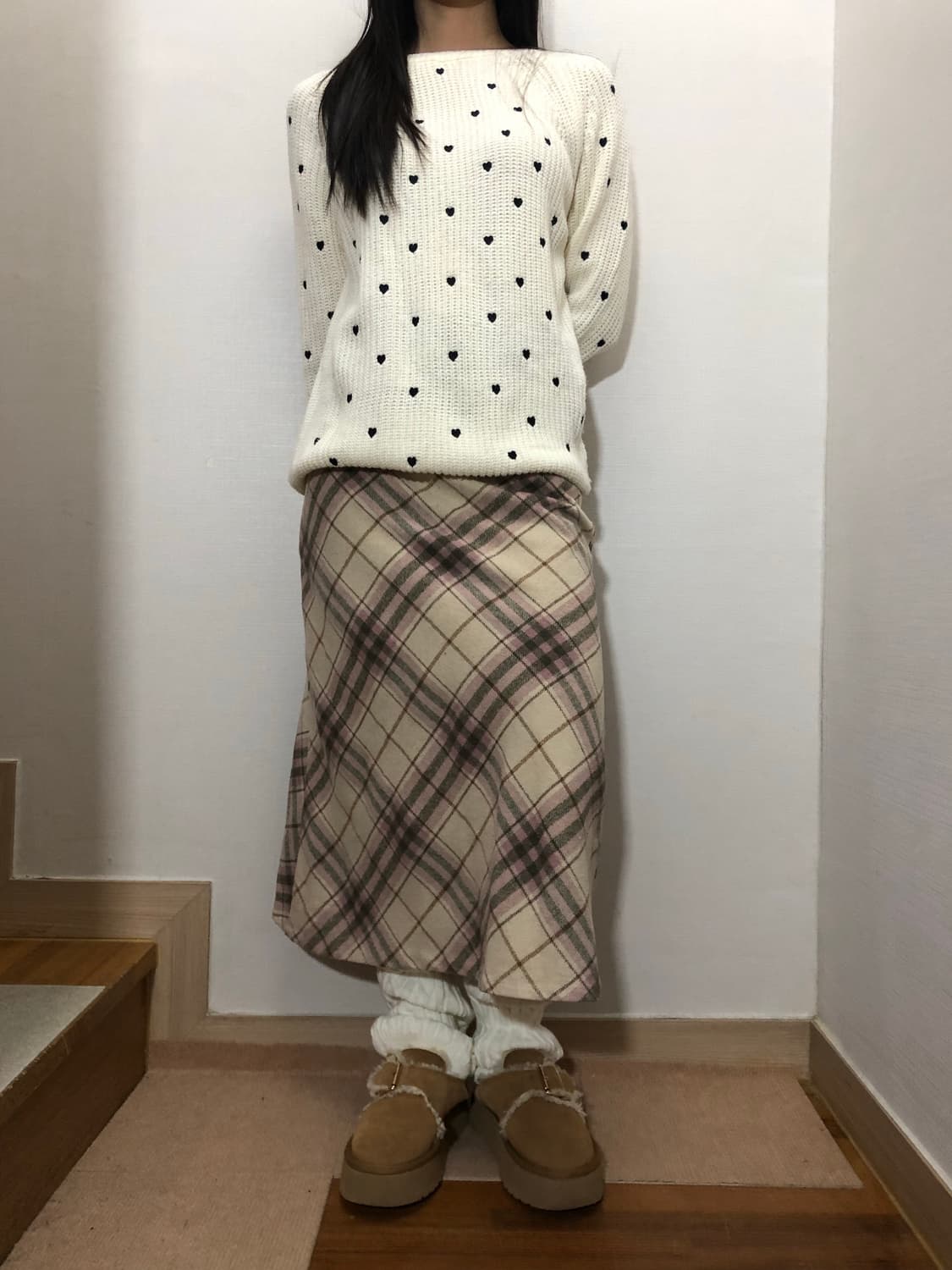 빈티지 화이트 핑크 울 롱 스커트 상품이미지2