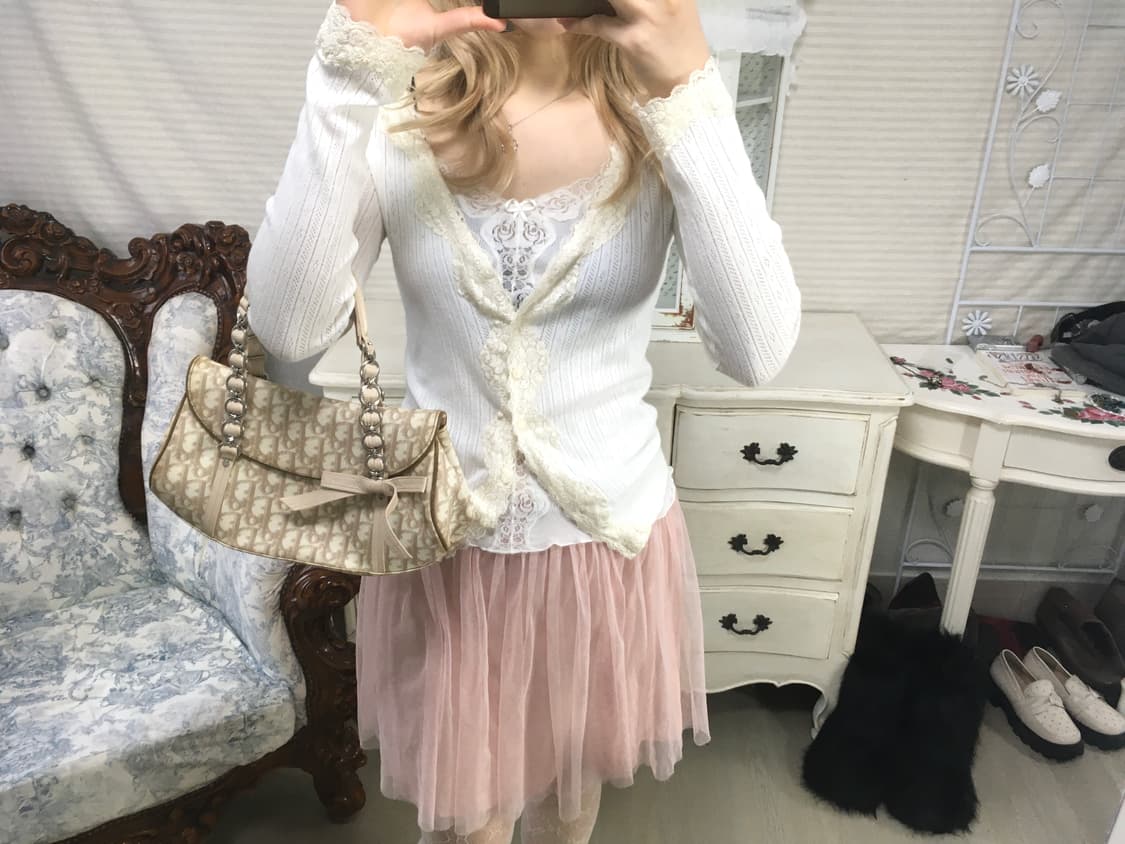 Set) 빈티지 레이스 펀칭 가디건 + 레이스 슬리브리스 상품이미지1