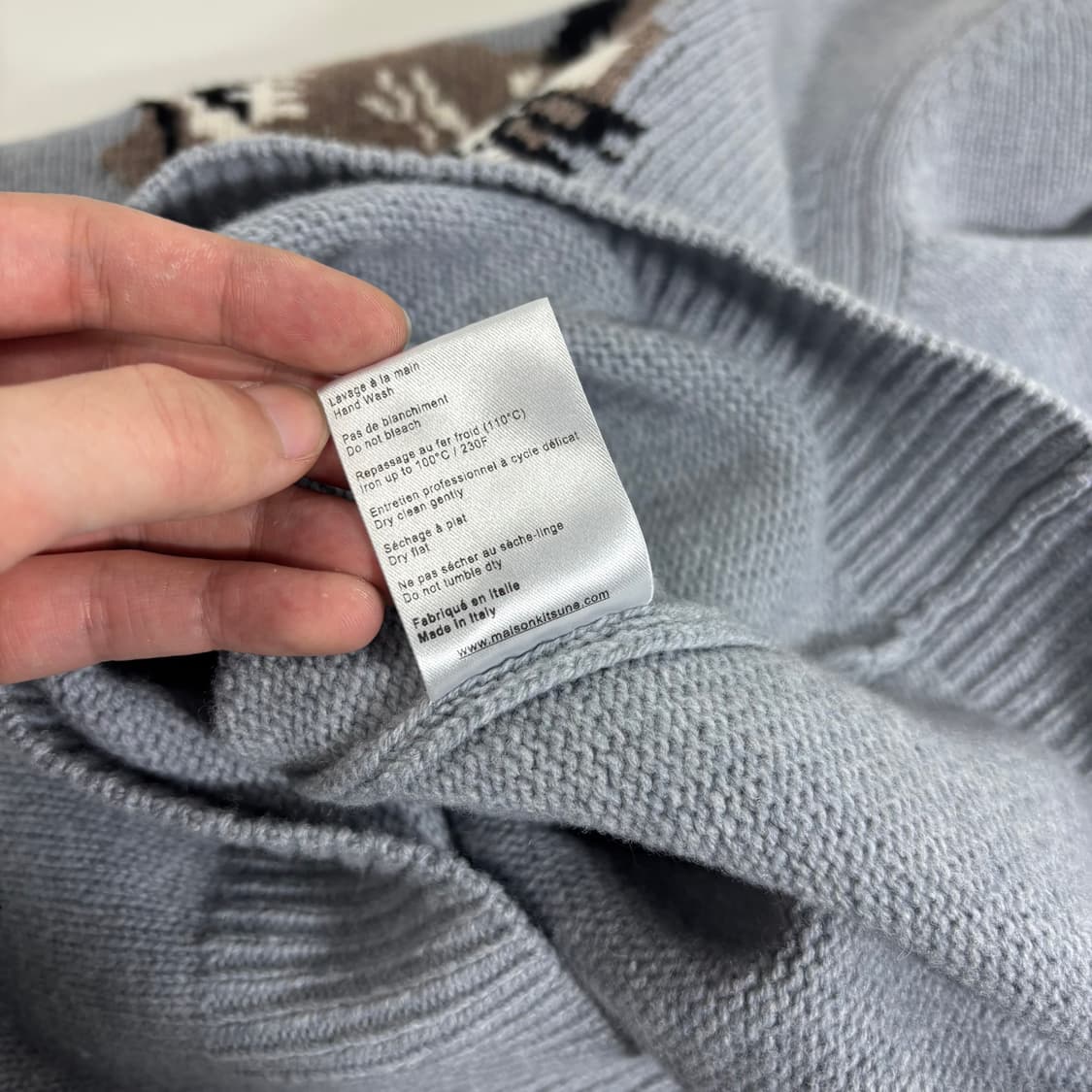 S 메종키츠네 그레이 빅폭스 헤드 램스울 니트 상품이미지7