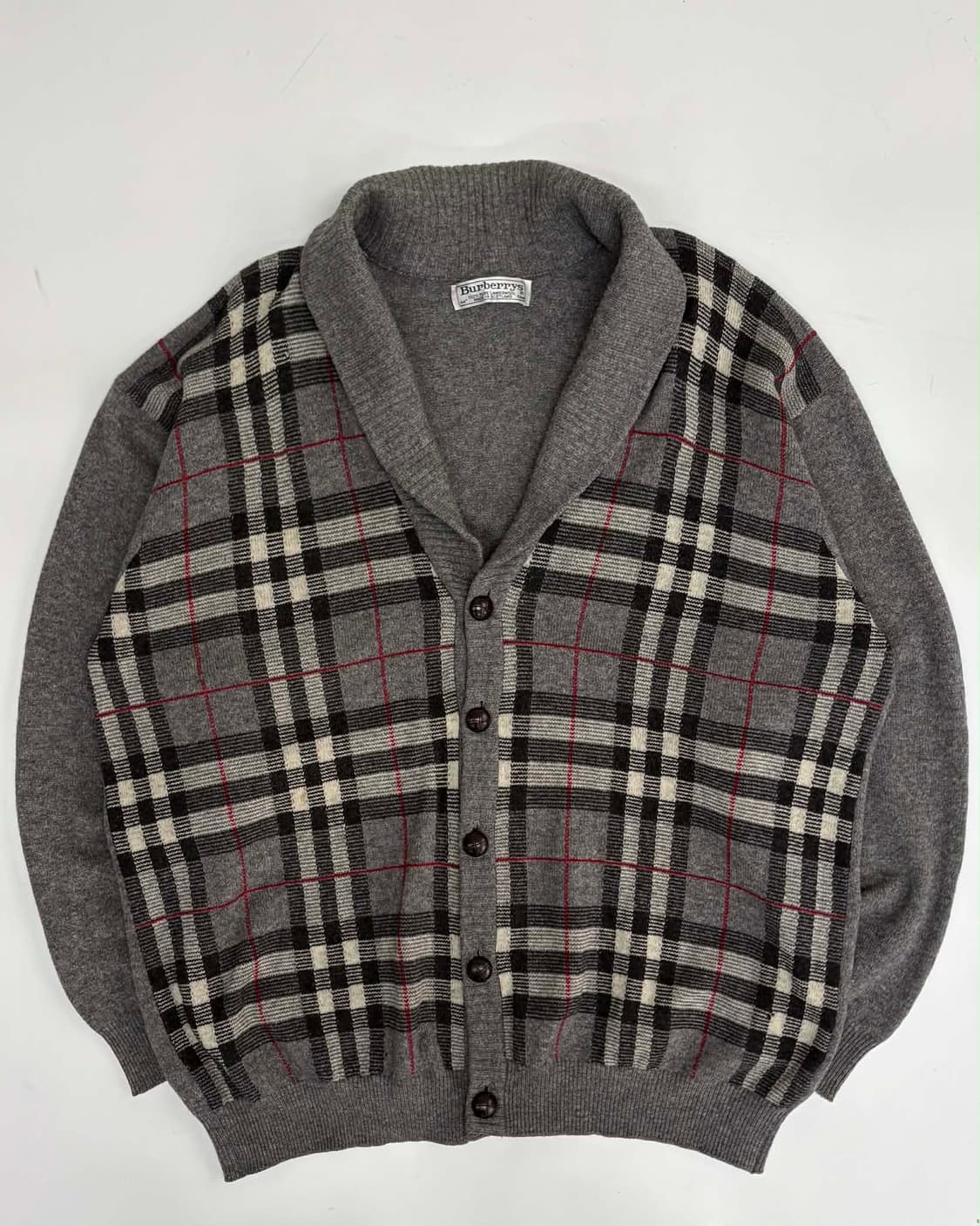 [44] 버버리 노바체크 램스울100% 숄카라 니트 가디건 상품이미지1