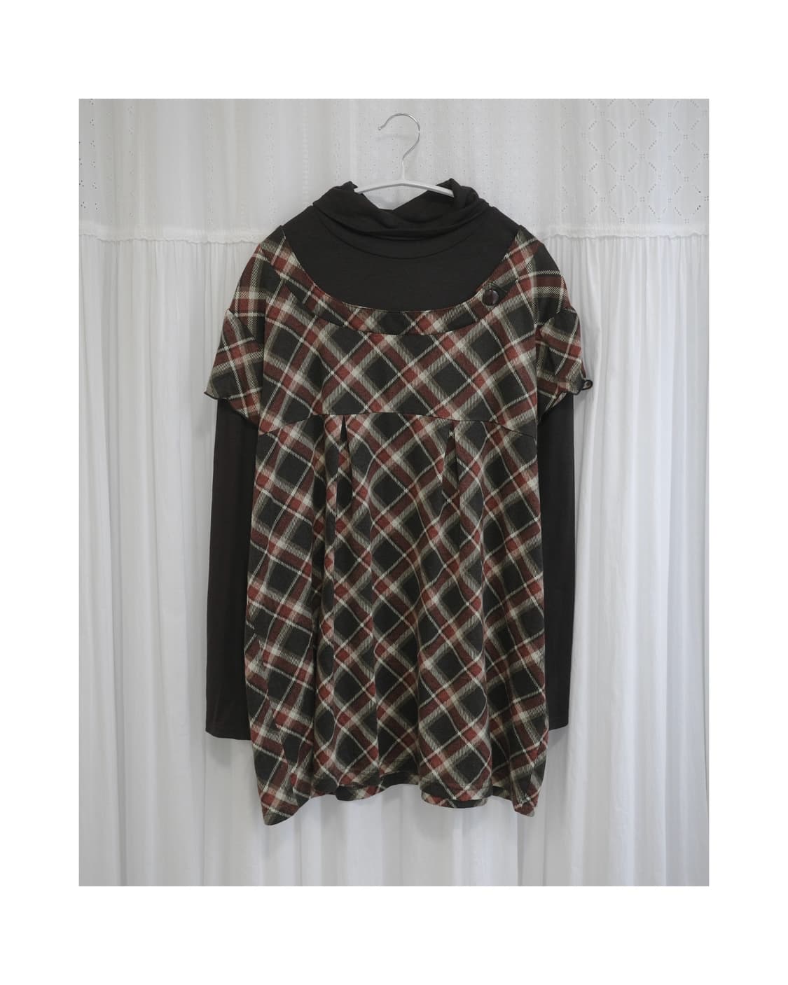 Layered Brown Check Tunic 상품이미지3