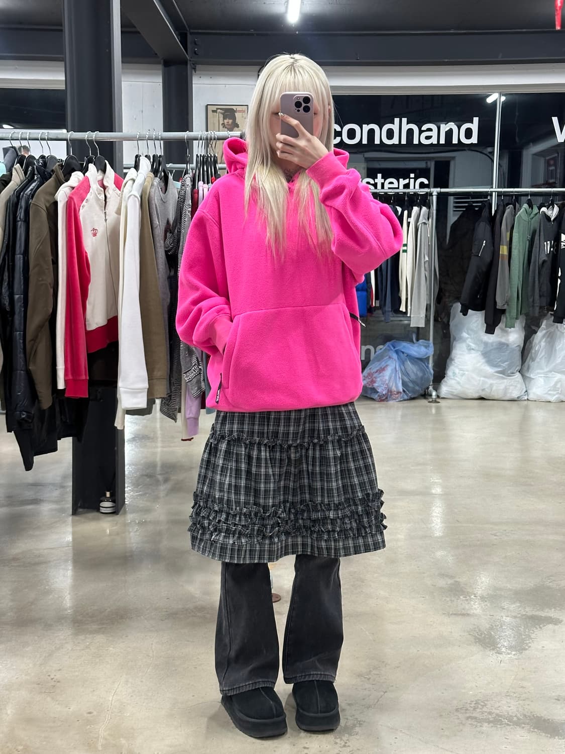 팔라스 핑크 오버핏 플리스 후드  상품이미지1