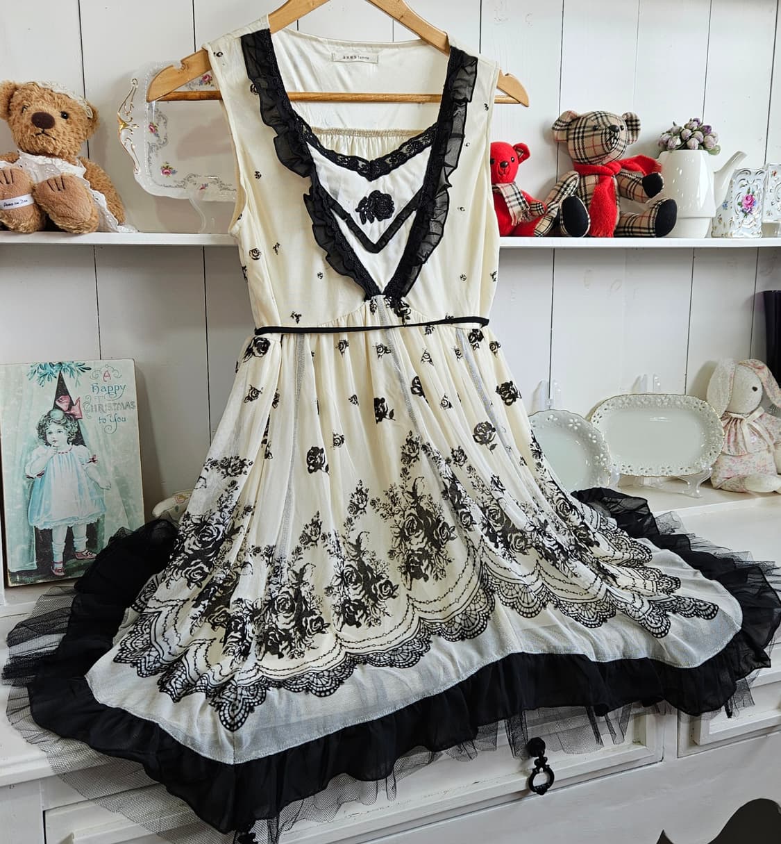 0327(axes femme) 블랙 로즈 튤 레이어드 원피스 상품이미지2