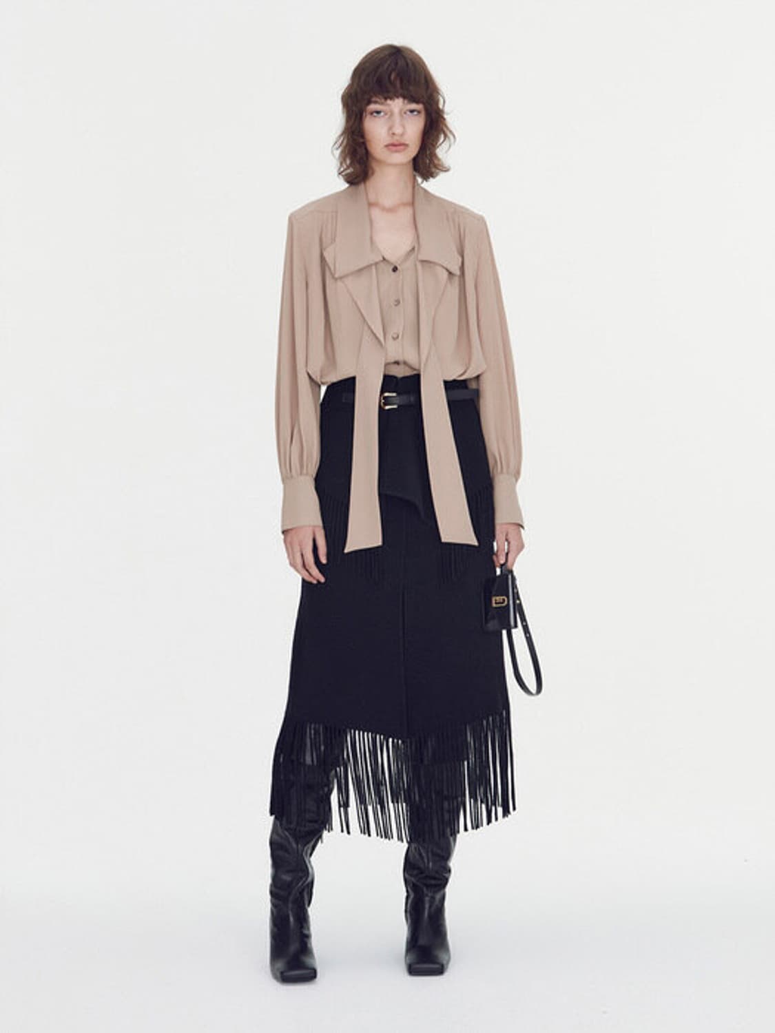 렉토 프린지 케이프 울 스커트 테슬 태슬 블랙 롱스커트 벨트 벨티드 xs 상품이미지1