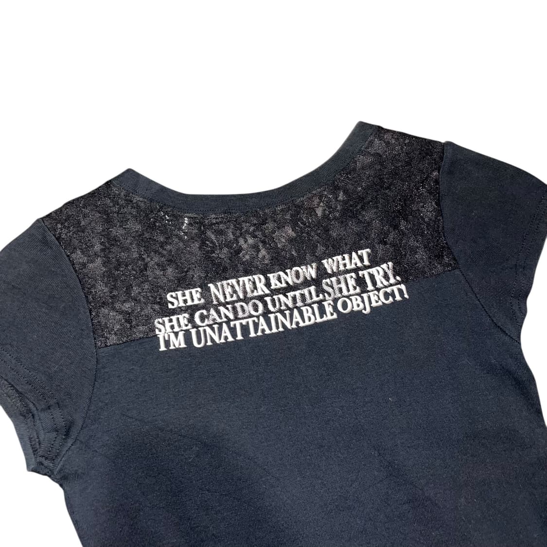 큐빅 레터링 백레이스 시스루 반팔티 키치갸루y2k 상품이미지4