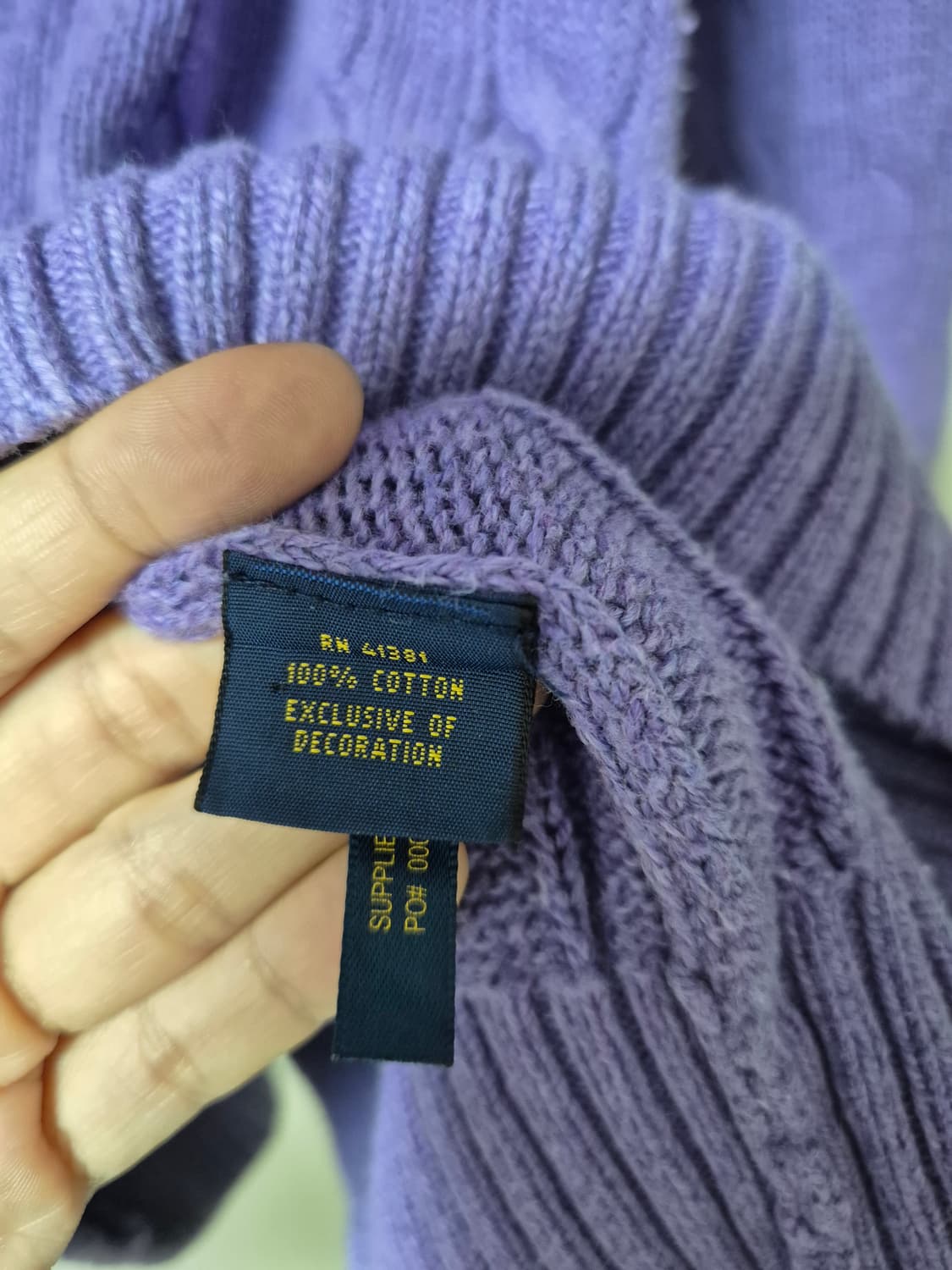 폴로 랄프로렌 케이블 니트 퍼플 XL 남성 꽈배기니트 상품이미지6