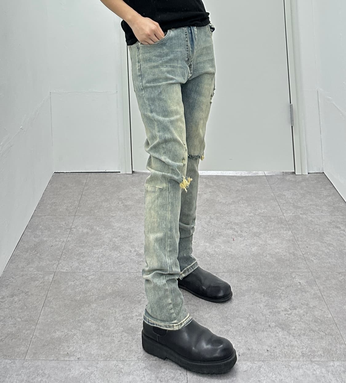 Vintage yellow washing destroyed jeans 상품이미지8
