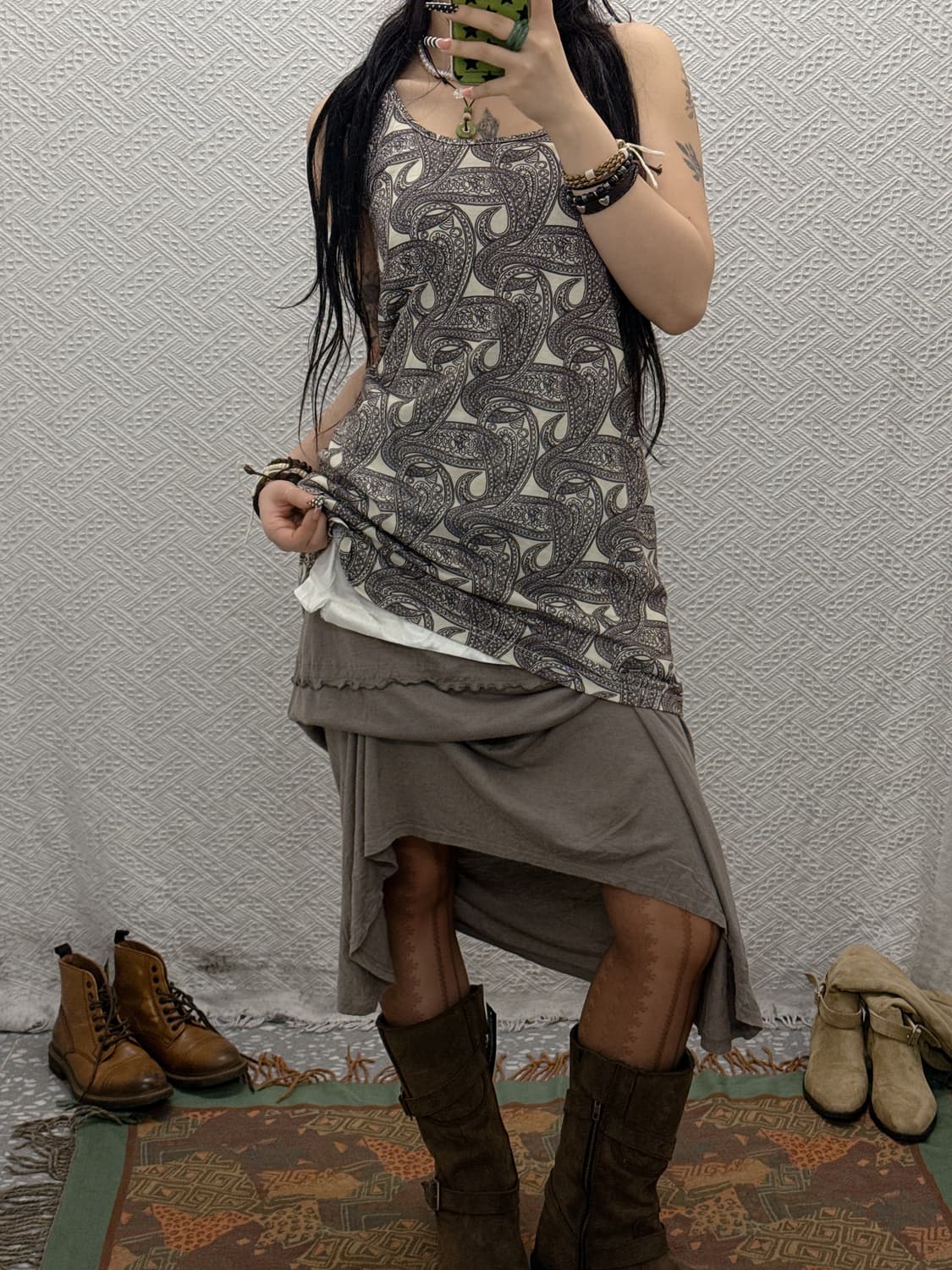 빈티지 보헤미안 펑크 에스닉패턴 슬리브리스 슬립 롱나시　K0009 상품이미지2