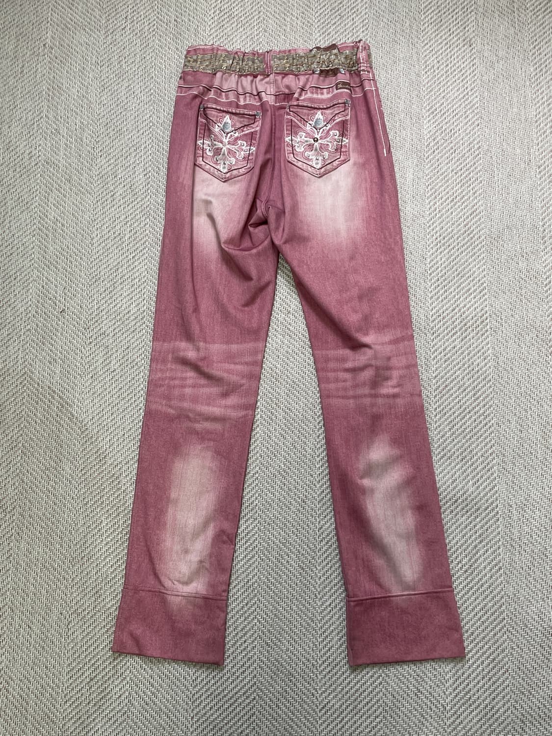 빈티지 플로럴 자수 포켓 밑단 체크 팬츠 J04104 상품이미지1