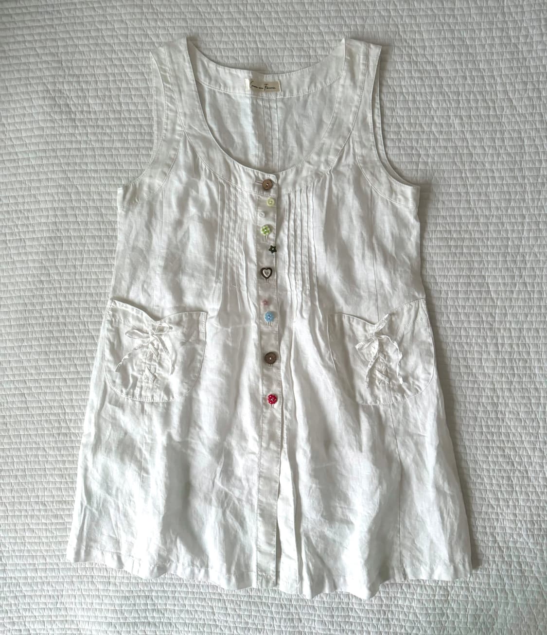 알록달록 단추 핀턱 화이트 나시 민소매 바선생 레이어드 모리걸 원피스 상품이미지2