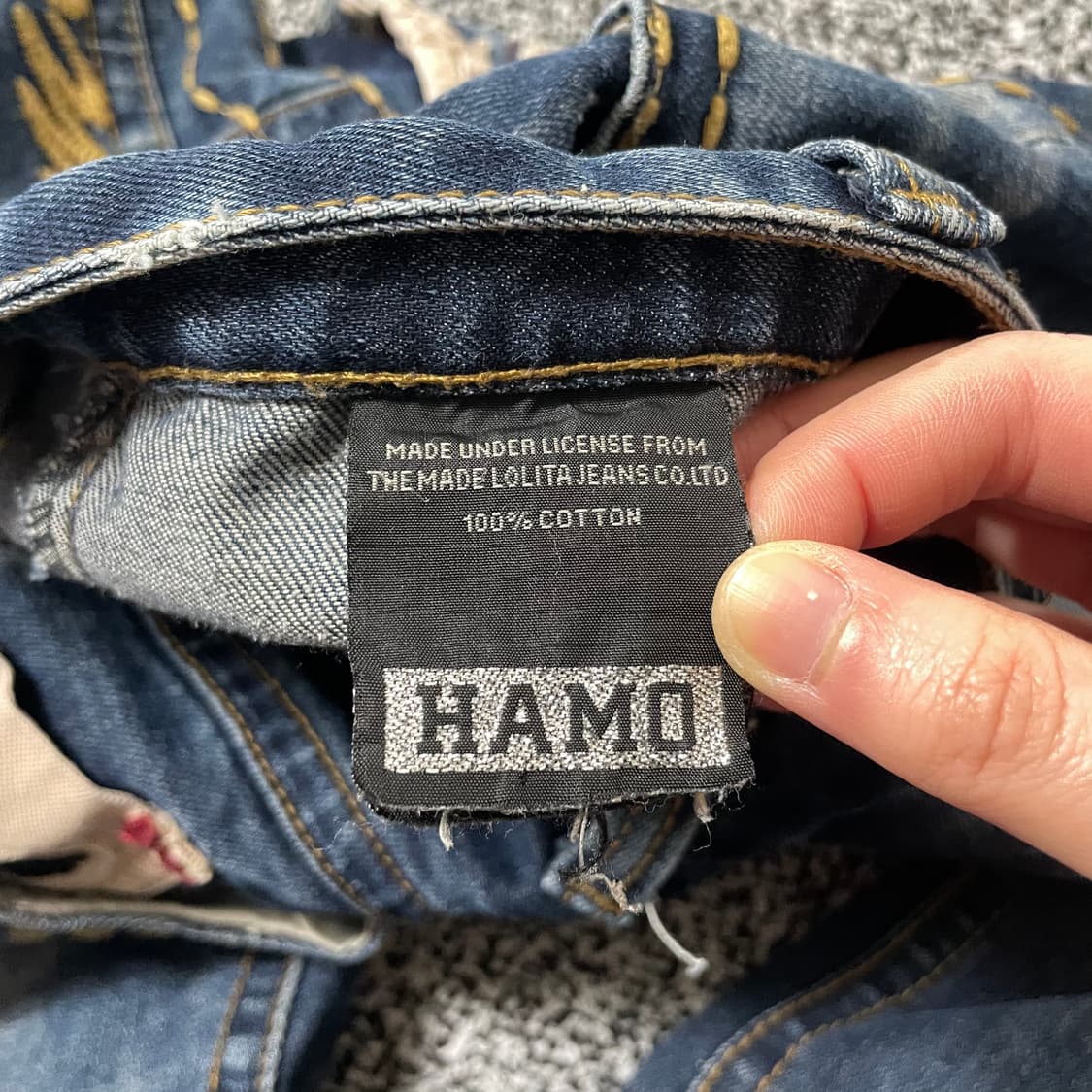 빈티지9. HAMO 00s 빈티지 펑크 스컬 패치 데님 팬츠 청바지 해골 상품이미지5