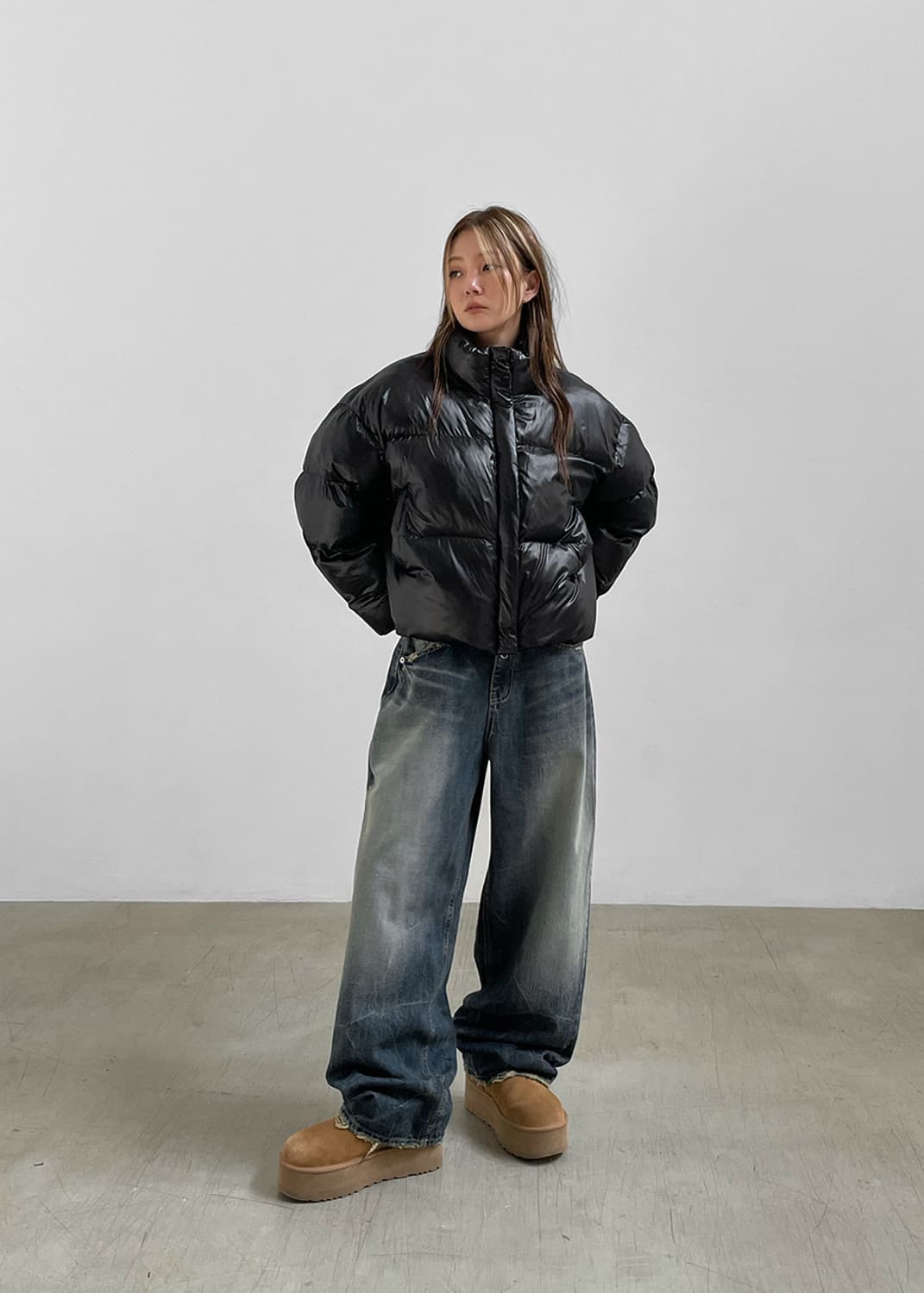 BLACKUP 블랙업 네프 샤이닝 크롭패딩 블랙 상품이미지3