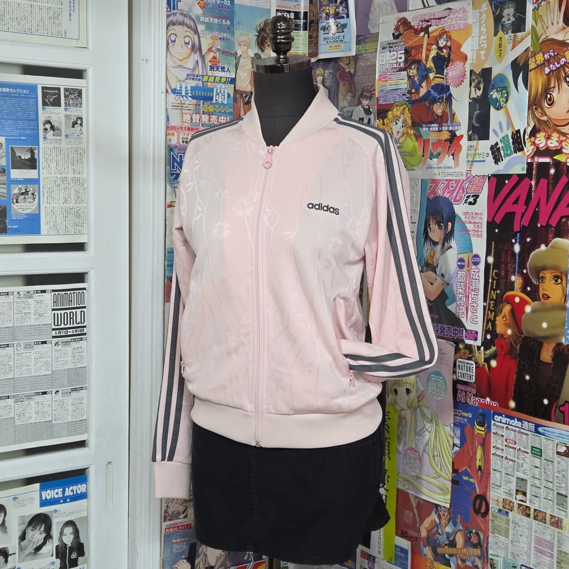 아디다스 딸기우유 핑크 차콜 자카드 져지 집업 상품이미지2