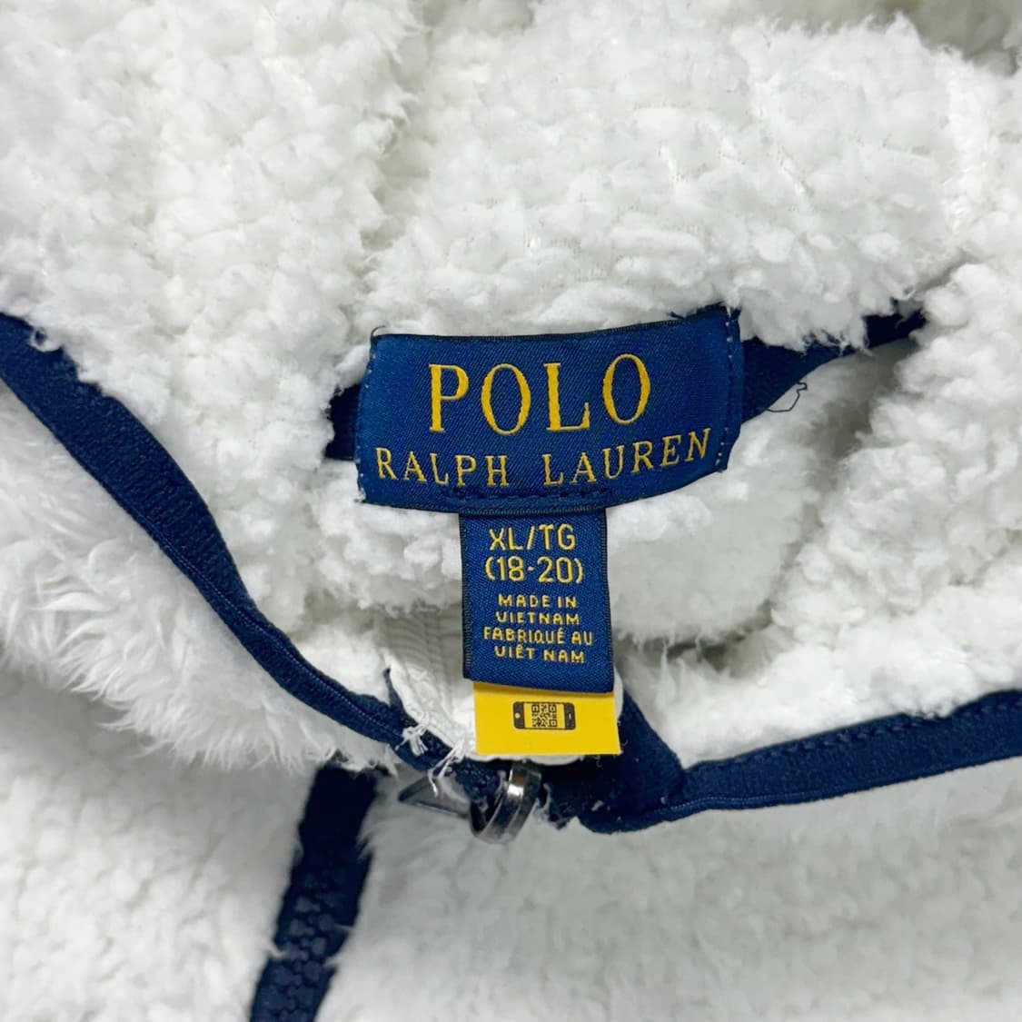 (XL 18-20) 폴로 랄프로렌 QR라벨 키즈 플리스 후드집업 화이트 상품이미지5