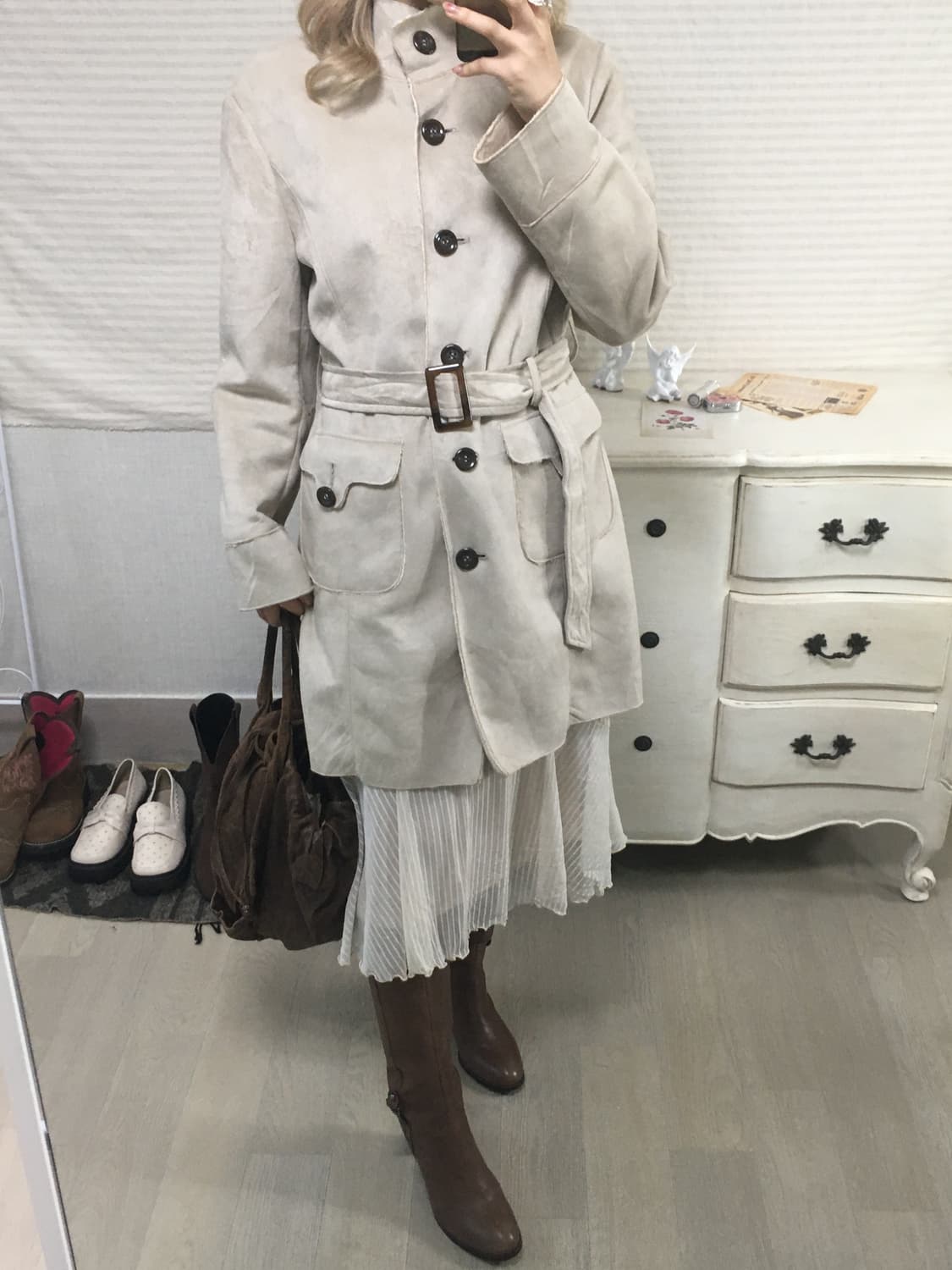 jpn vintage 아이보리 퍼 무스탕 롱코트 상품이미지3