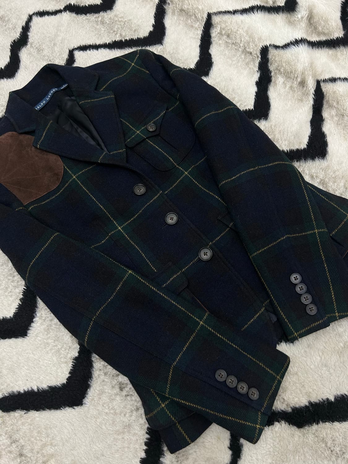 [XS]폴로랄프로렌 타탄체크 가죽패치 울 블레이저/카키네이비 상품이미지1