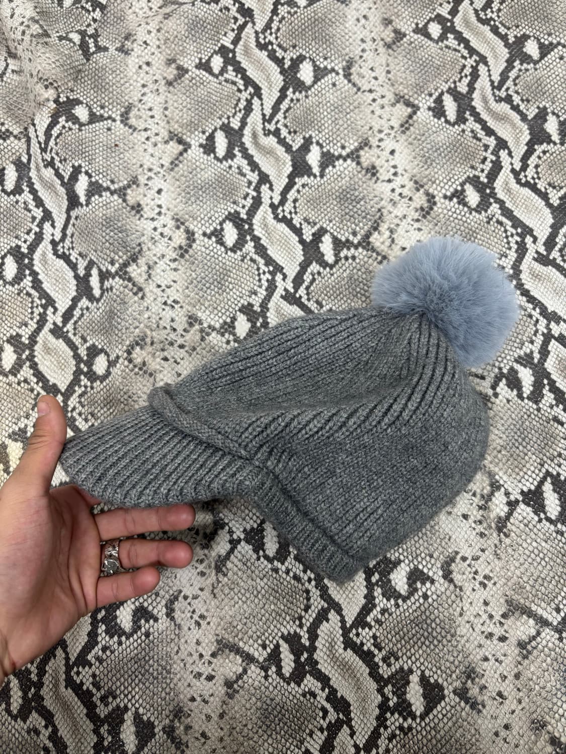 9 Fur Detail Grey Y2K Knit Cap(여성 Free)  상품이미지3