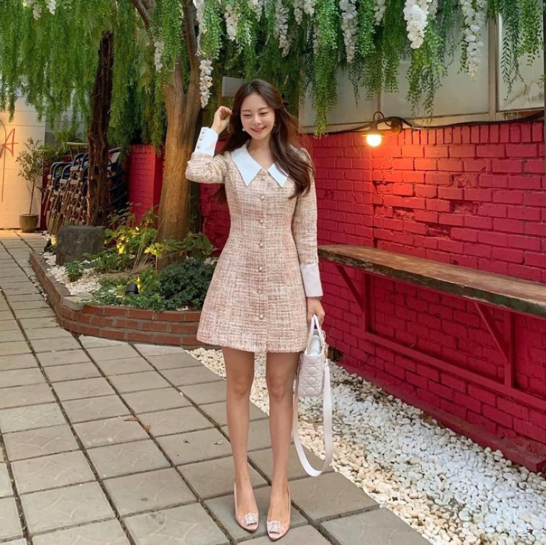 로아르 아옳이(IROA) 핑크바비 트위드원피스 55 새상품 상품이미지2