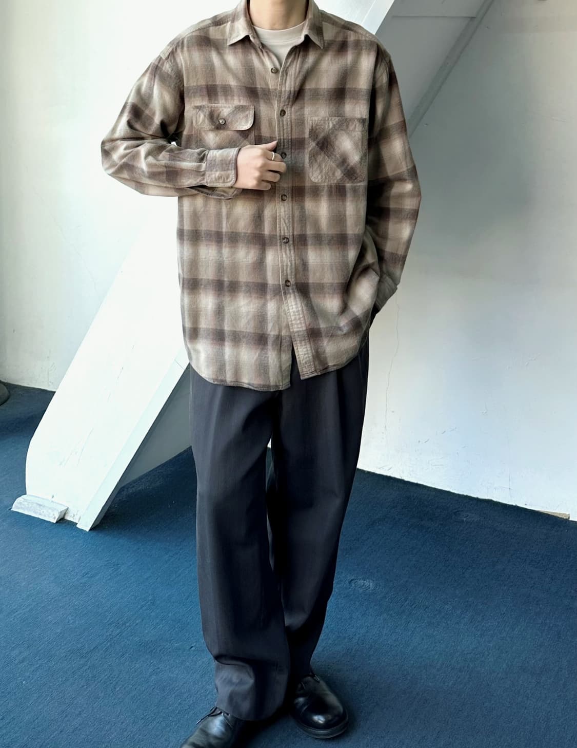 Cotton woven nel check shirt 상품이미지7