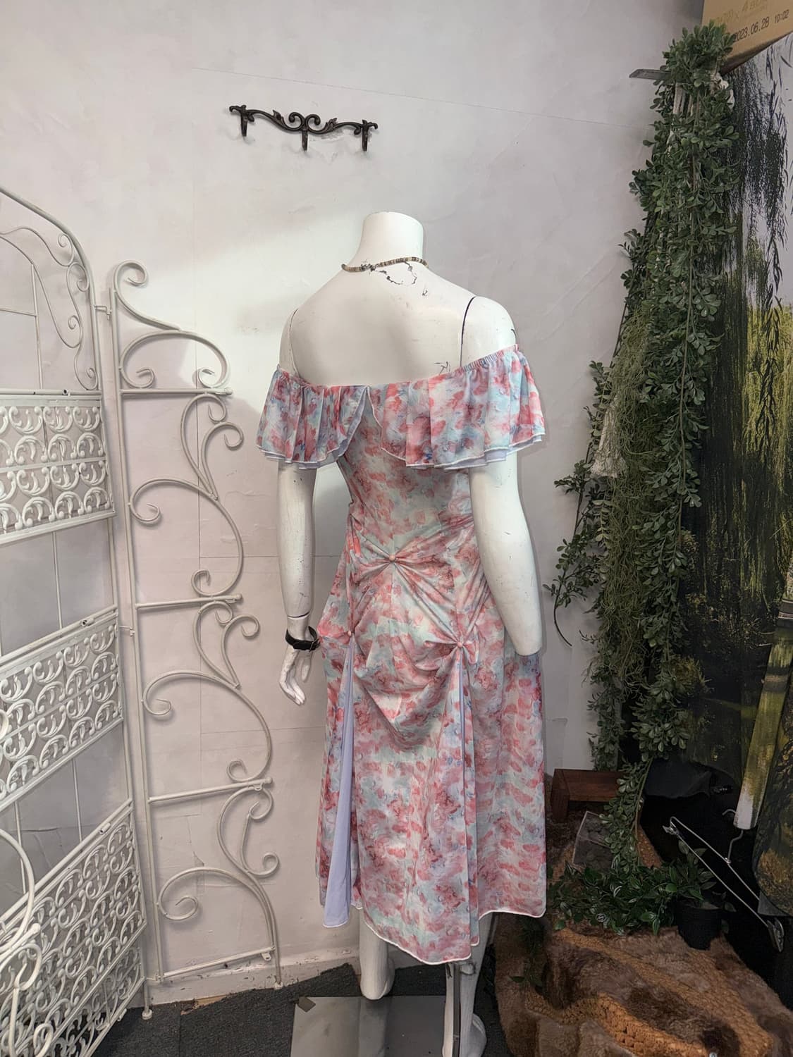 Pink blue floral shirring 오프숄더 ops 상품이미지3